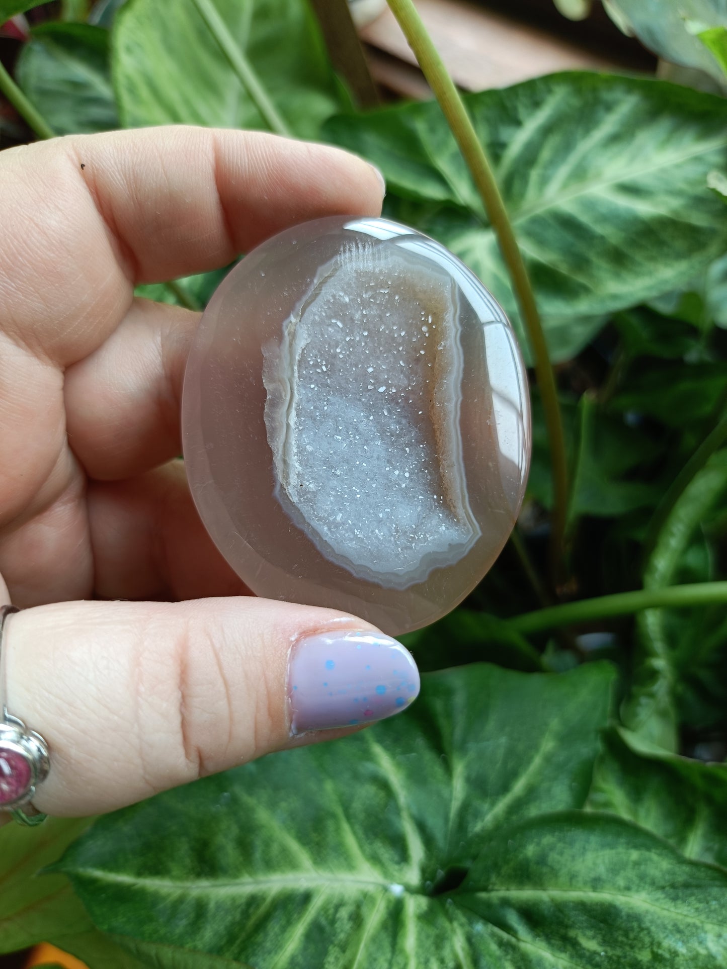 Pink Agate Druzy Palm Stones - 40-50g