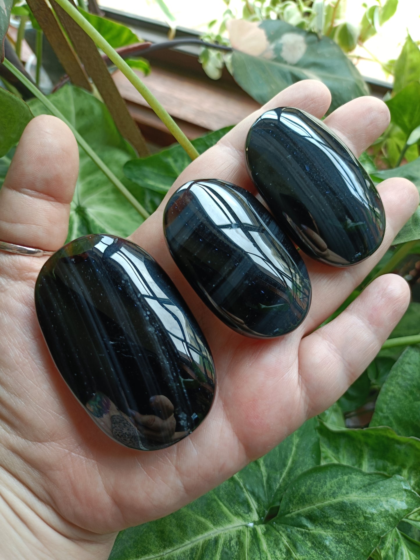 Midnight Lace/Ice Obsidian Palm Stones - 70-90g