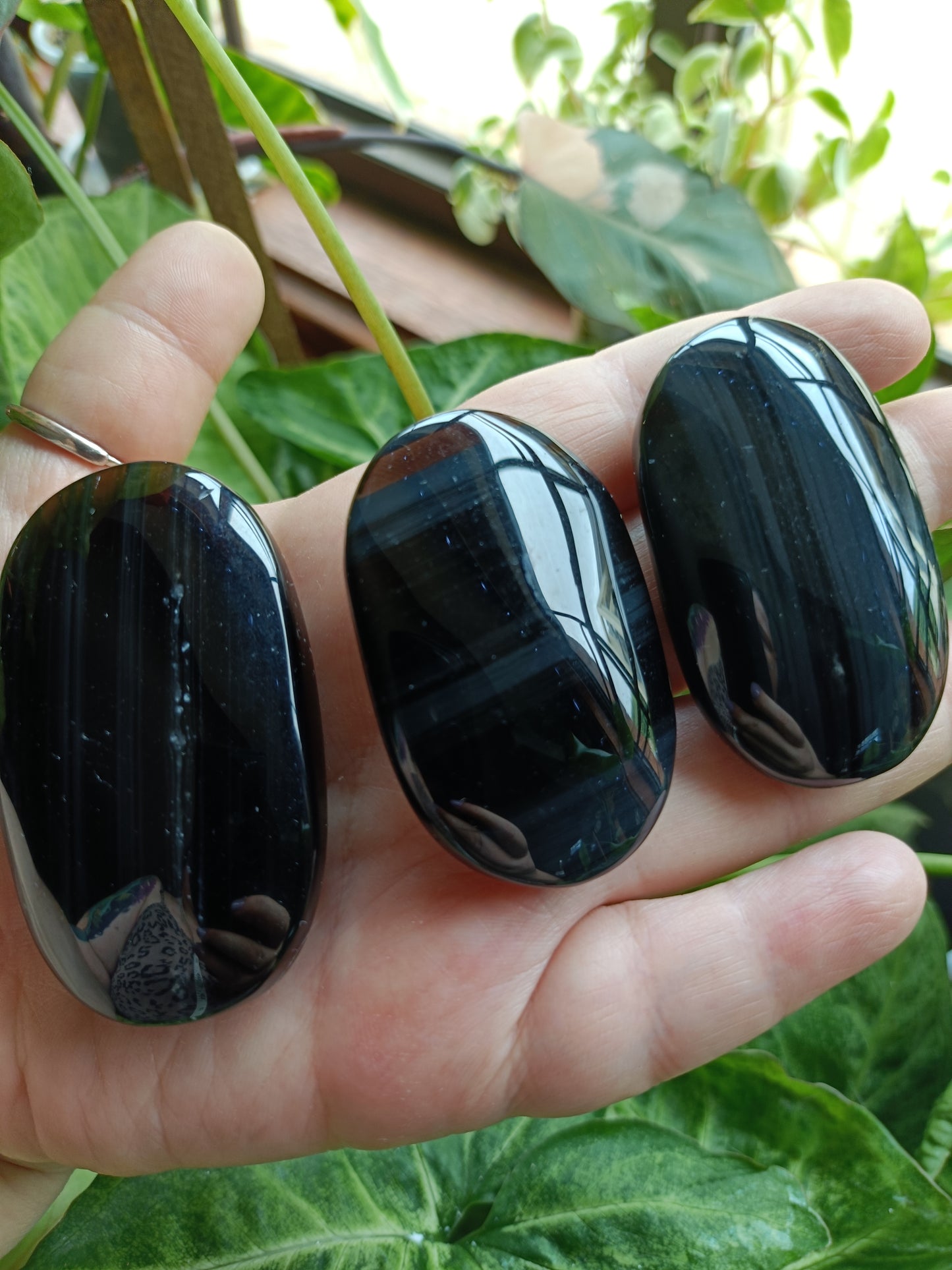 Midnight Lace/Ice Obsidian Palm Stones - 70-90g