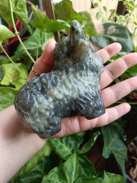 Labradorite Highland Cow Carving - 900g