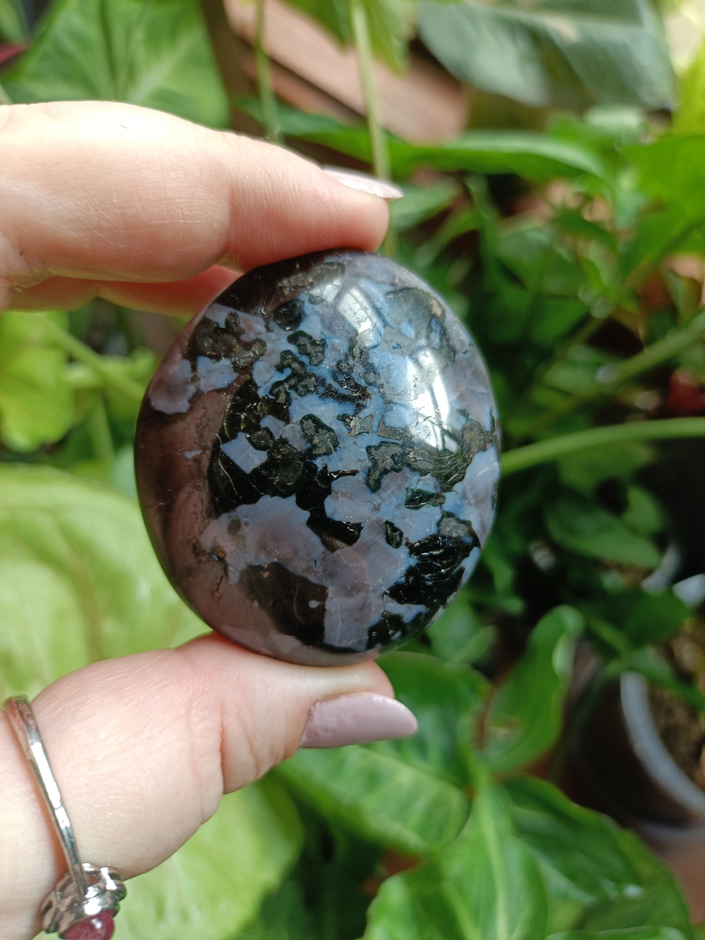 'Mystic Merlinite' Indigo Gabbro Palm Stones - 80-110g