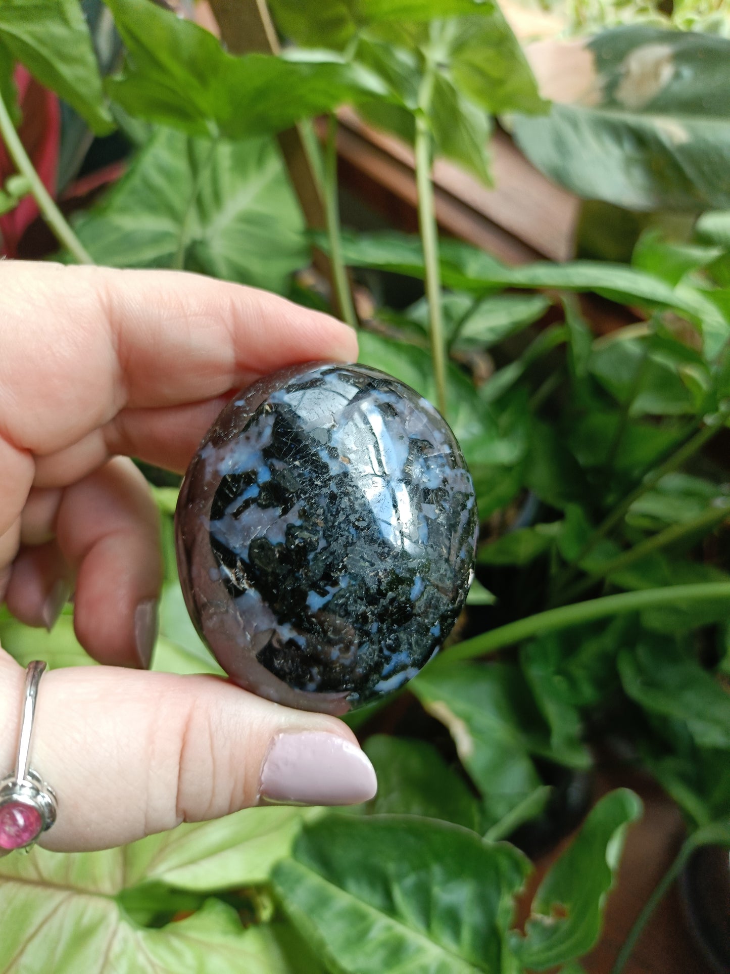 'Mystic Merlinite' Indigo Gabbro Palm Stones - 80-110g