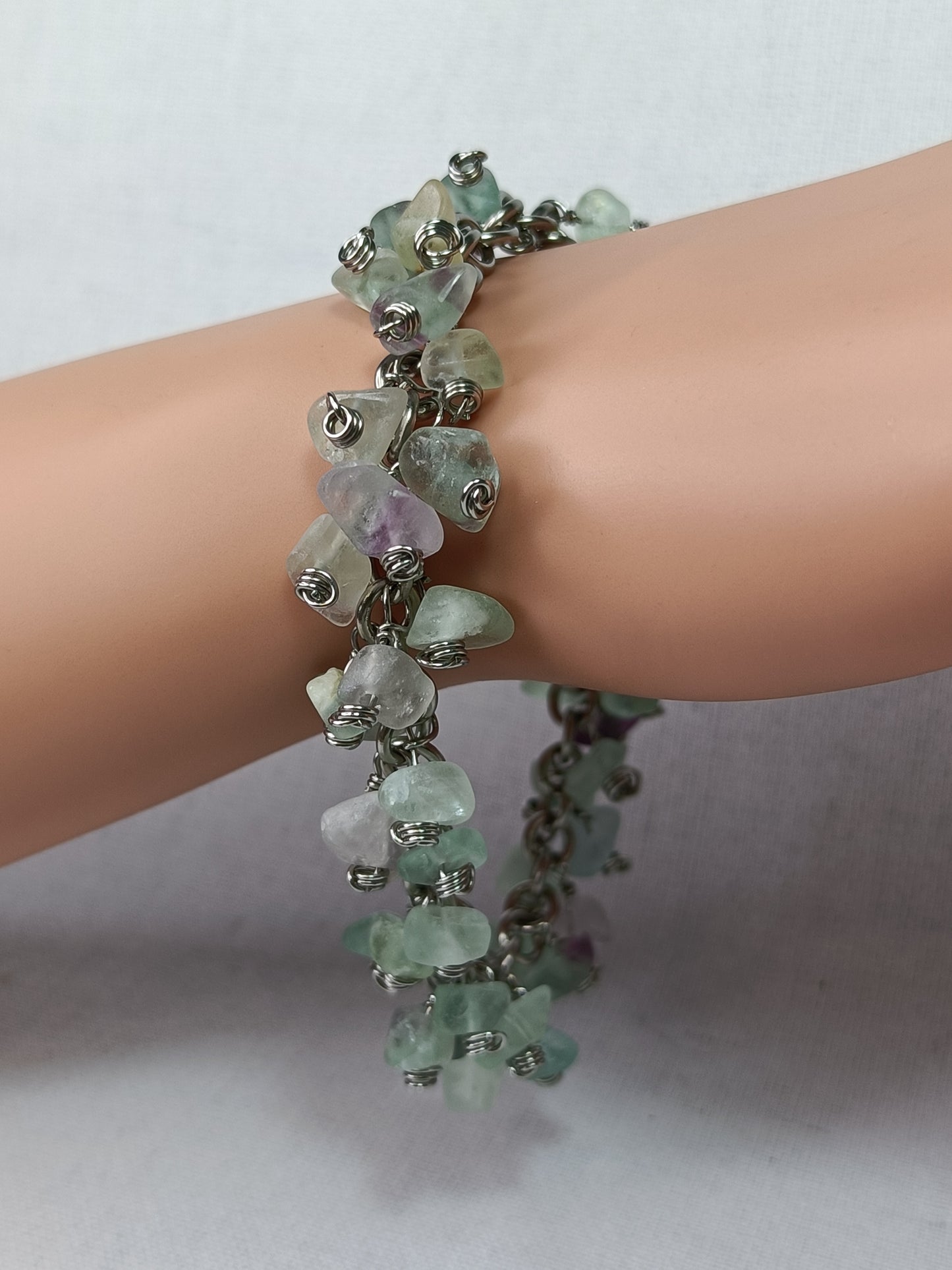 Fluorite Chainmail Charm Bracelet - Stainless Steel