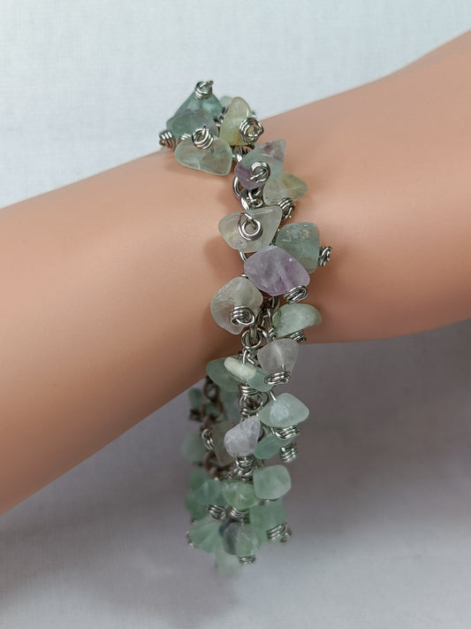 Fluorite Chainmail Charm Bracelet - Stainless Steel