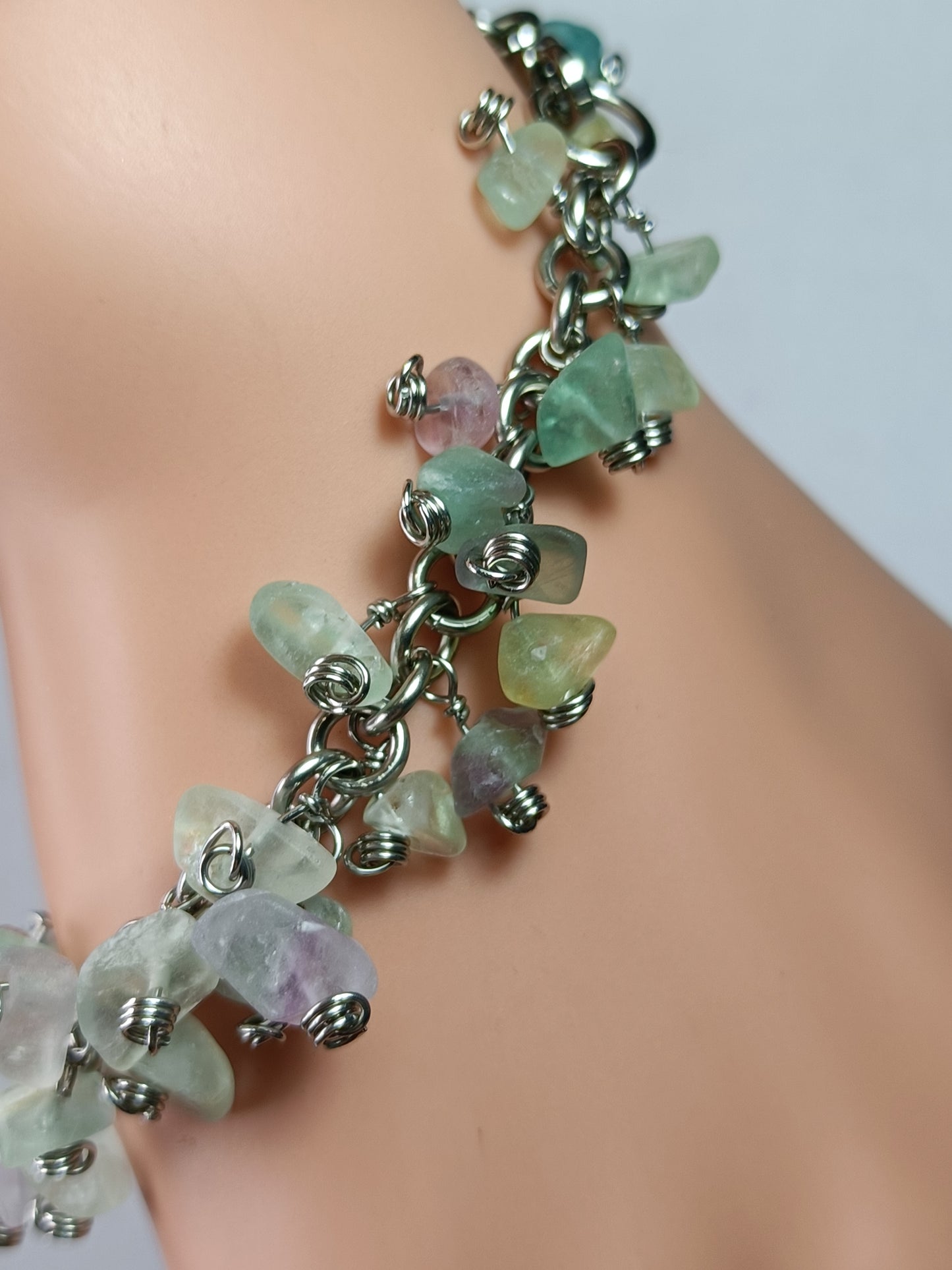 Fluorite Chainmail Charm Bracelet - Stainless Steel