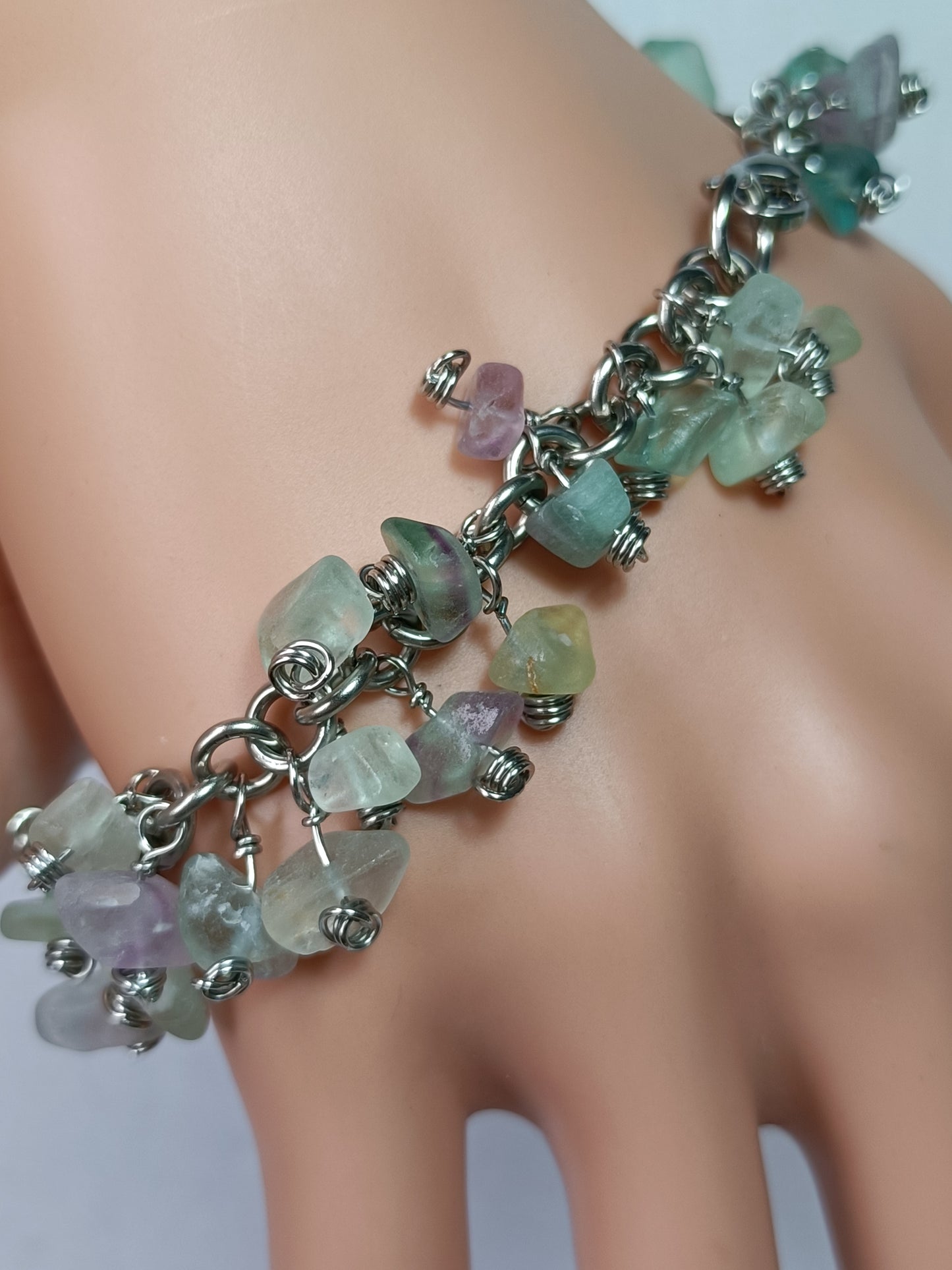 Fluorite Chainmail Charm Bracelet - Stainless Steel
