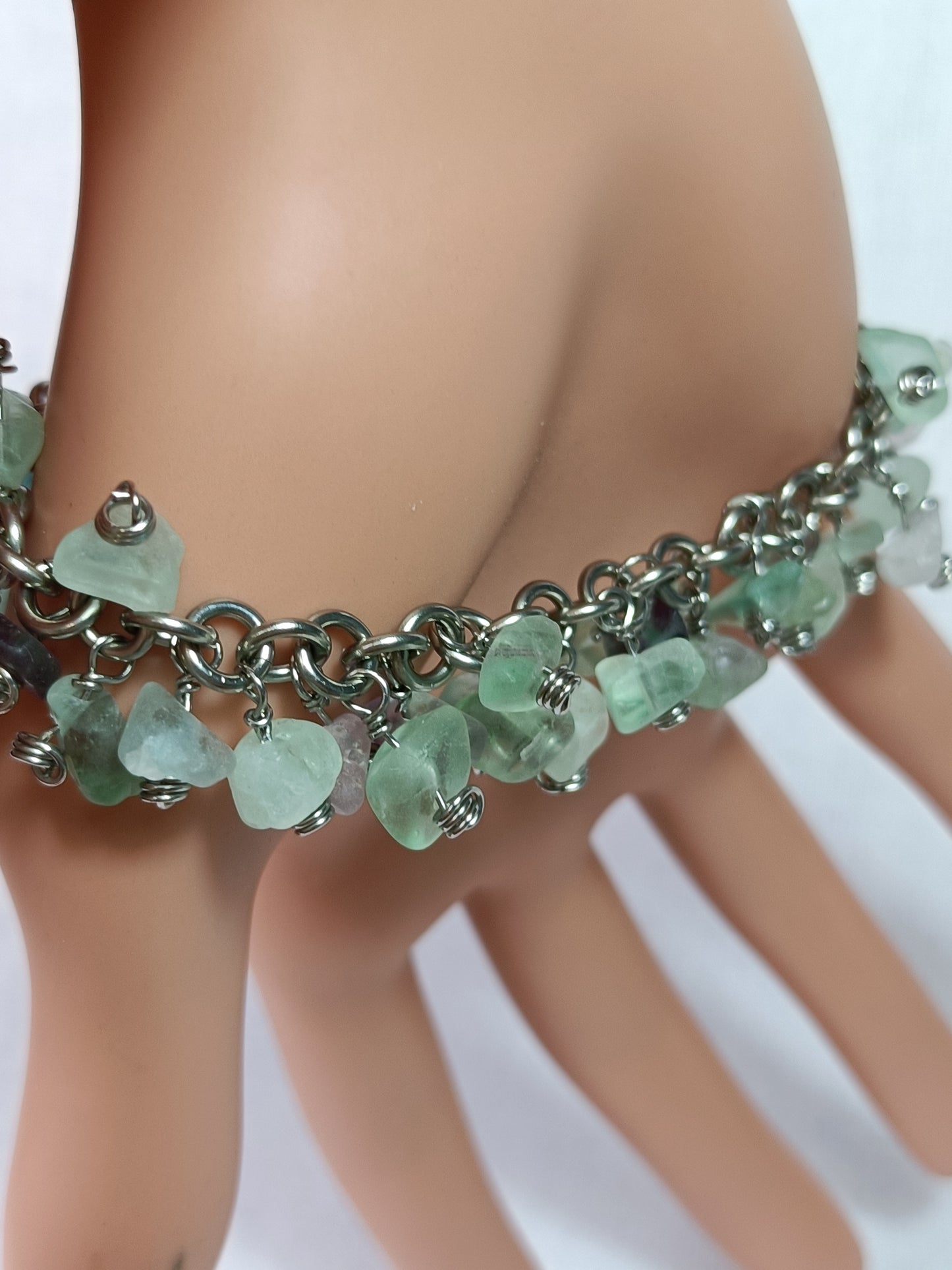 Fluorite Chainmail Charm Bracelet - Stainless Steel