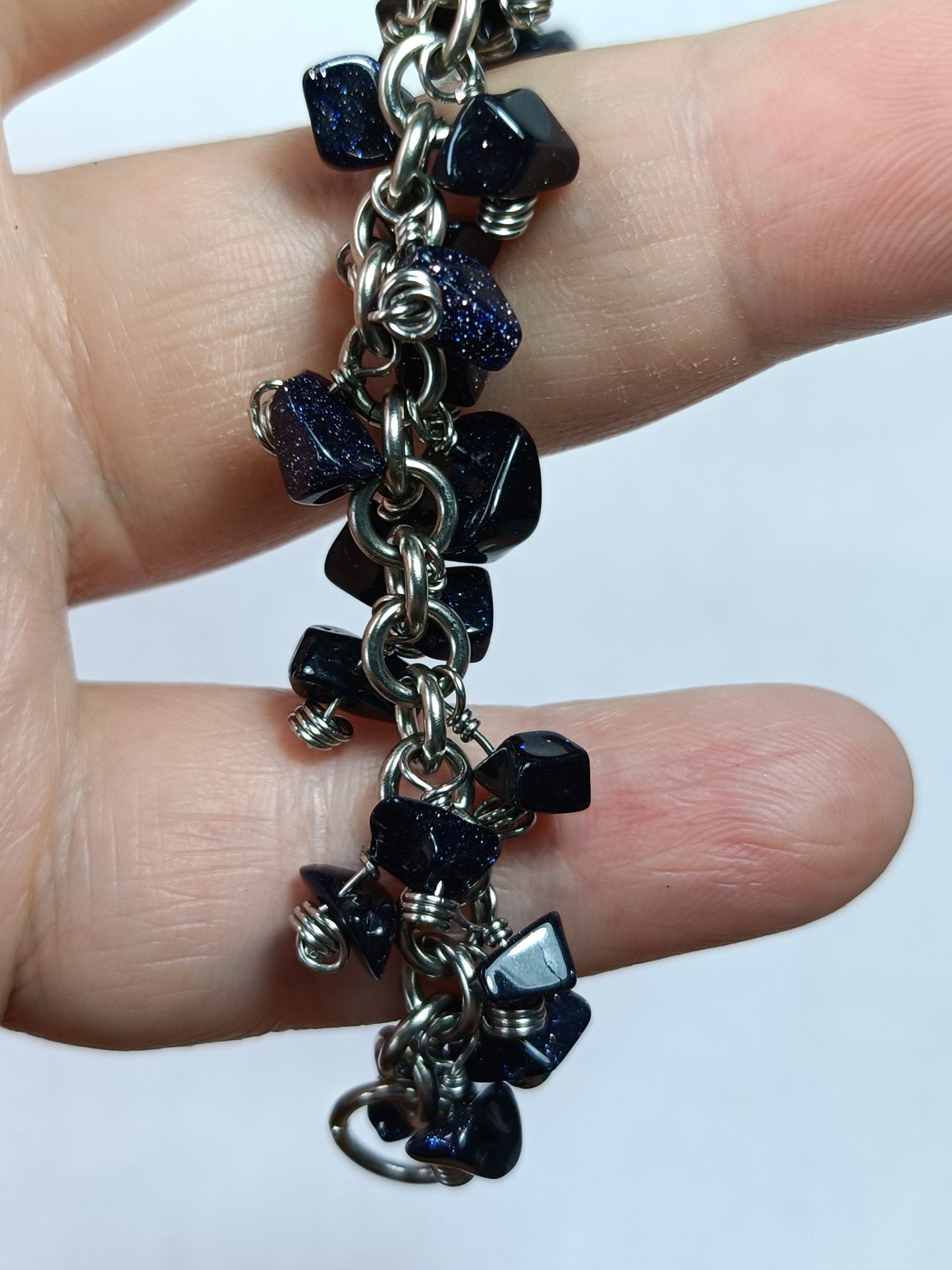 Blue Goldstone Chainmail Charm Bracelet - Stainless Steel