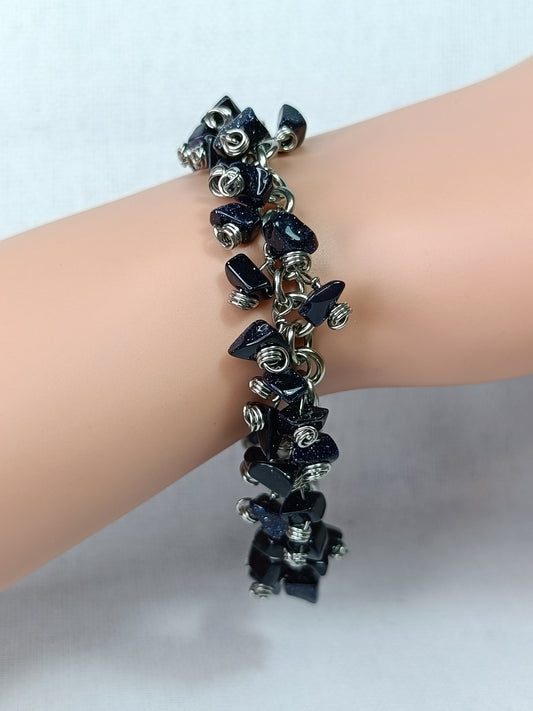 Blue Goldstone Chainmail Charm Bracelet - Stainless Steel