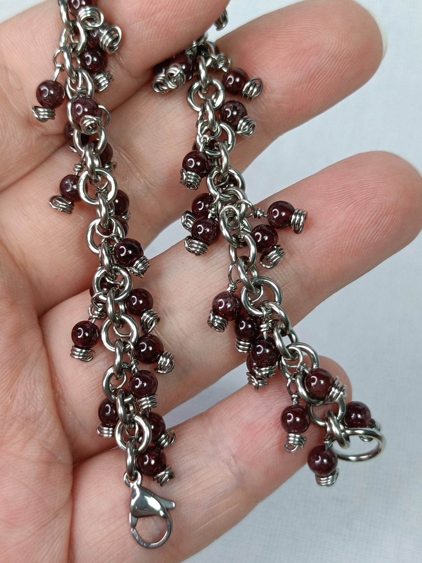 Garnet Chainmail Charm Bracelet - Stainless Steel