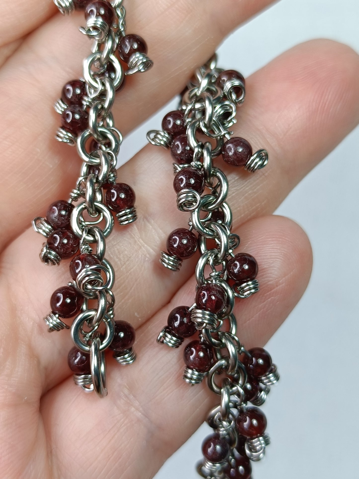 Garnet Chainmail Charm Bracelet - Stainless Steel