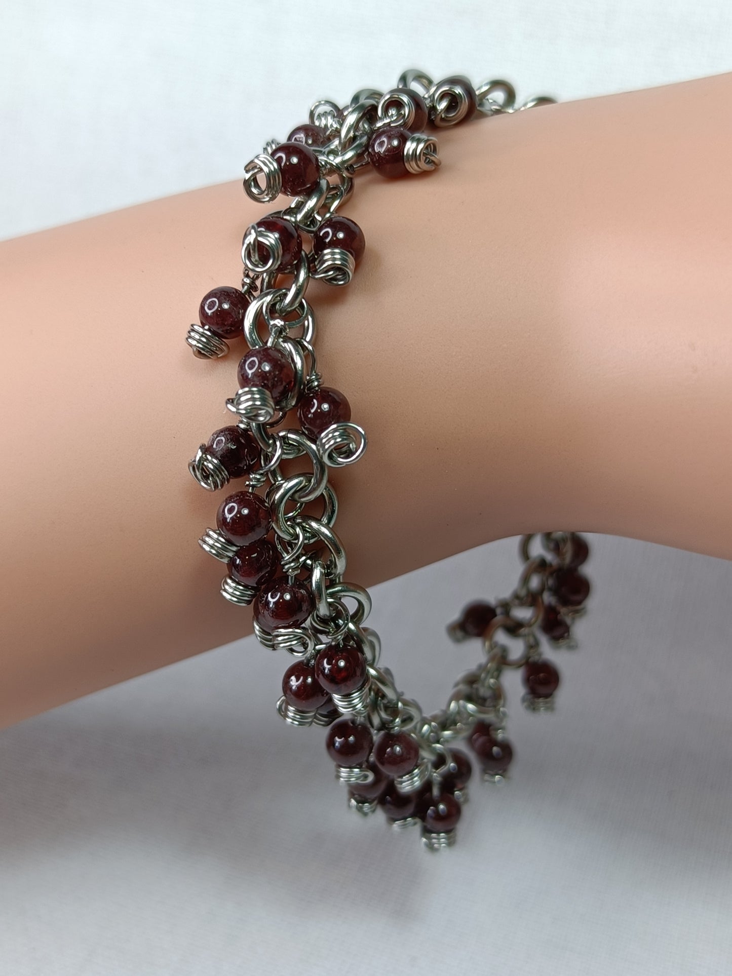 Garnet Chainmail Charm Bracelet - Stainless Steel