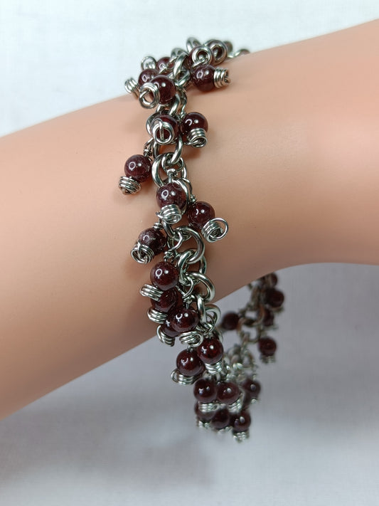 Garnet Chainmail Charm Bracelet - Stainless Steel