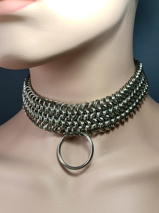 Heavy Stainless Steel Kinged European 4-1 Slave Collar - Stainless Steel