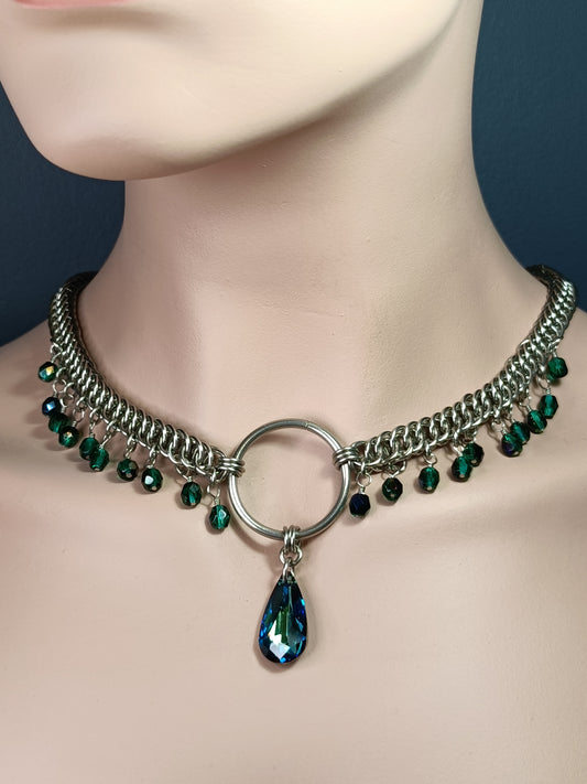 HP 4-1 Chainmail Necklace with Swarovski Elements and Fire Polished Beads - Stainless Steel