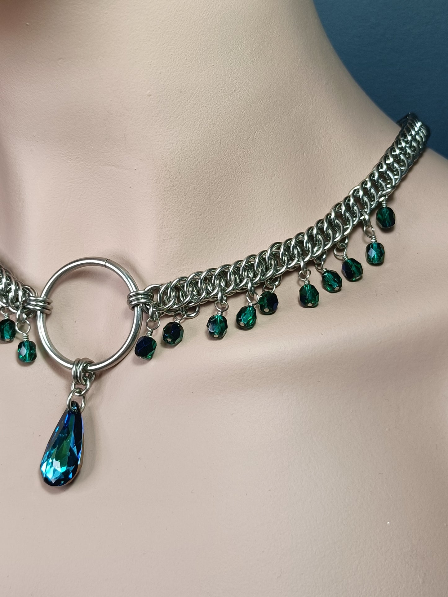 HP 4-1 Chainmail Necklace with Swarovski Elements and Fire Polished Beads - Stainless Steel