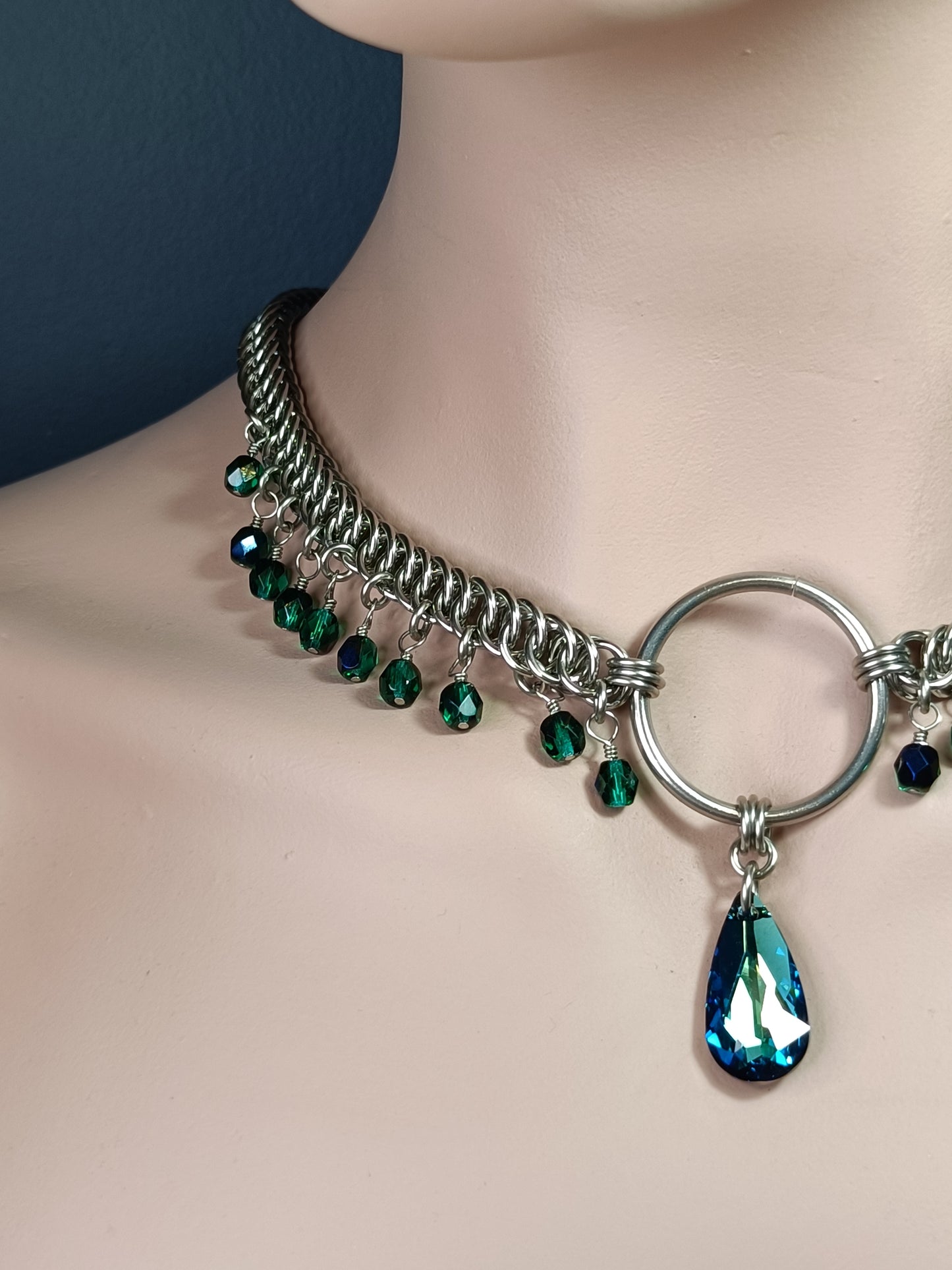 HP 4-1 Chainmail Necklace with Swarovski Elements and Fire Polished Beads - Stainless Steel