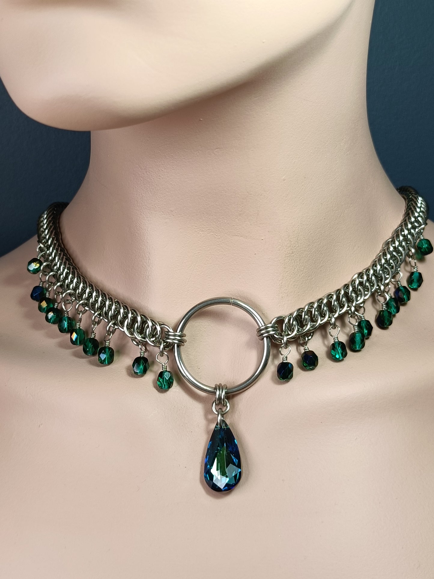 HP 4-1 Chainmail Necklace with Swarovski Elements and Fire Polished Beads - Stainless Steel