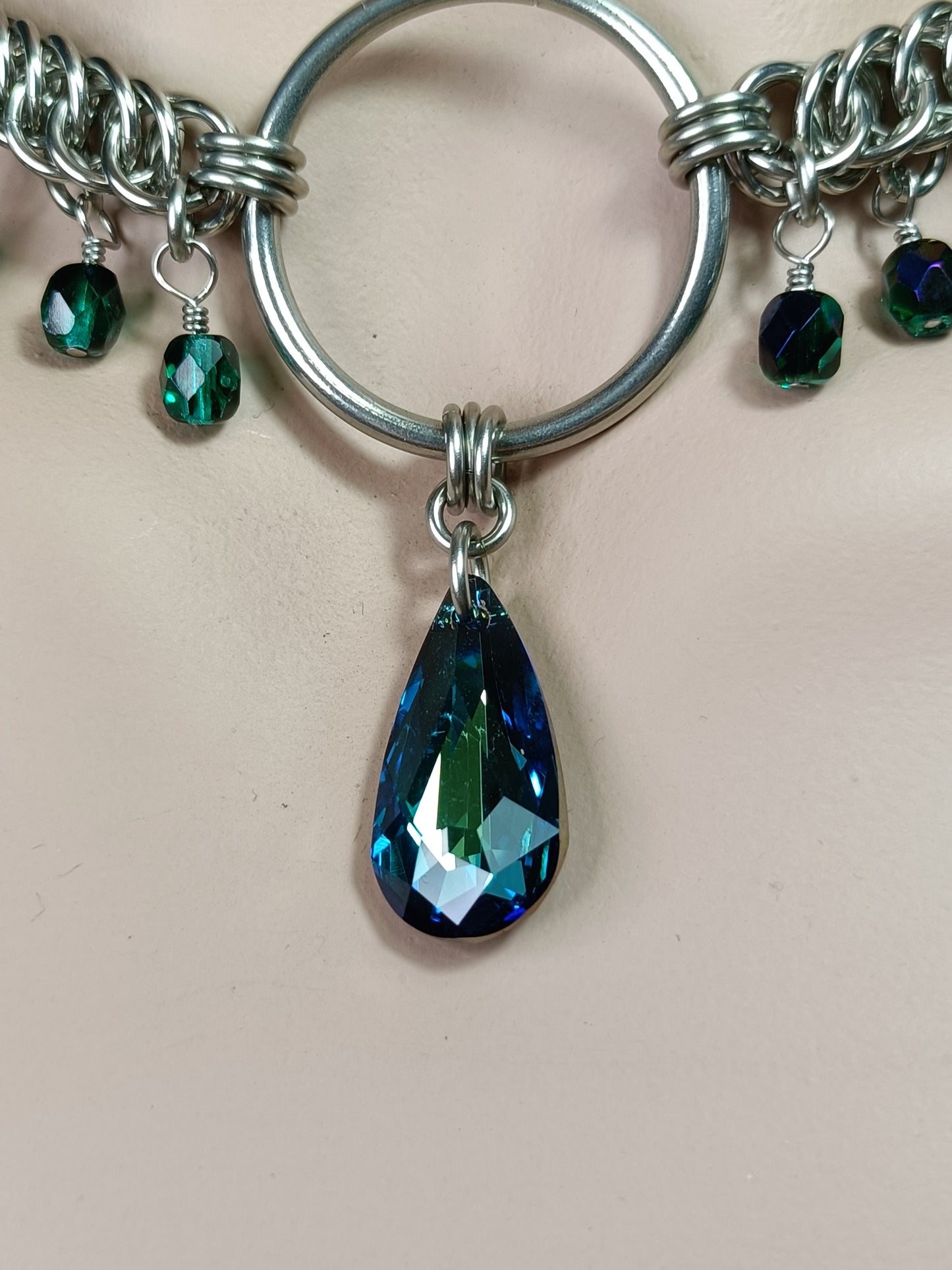 HP 4-1 Chainmail Necklace with Swarovski Elements and Fire Polished Beads - Stainless Steel