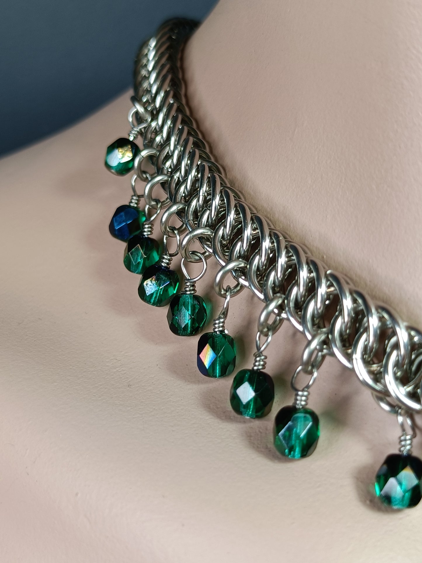 HP 4-1 Chainmail Necklace with Swarovski Elements and Fire Polished Beads - Stainless Steel