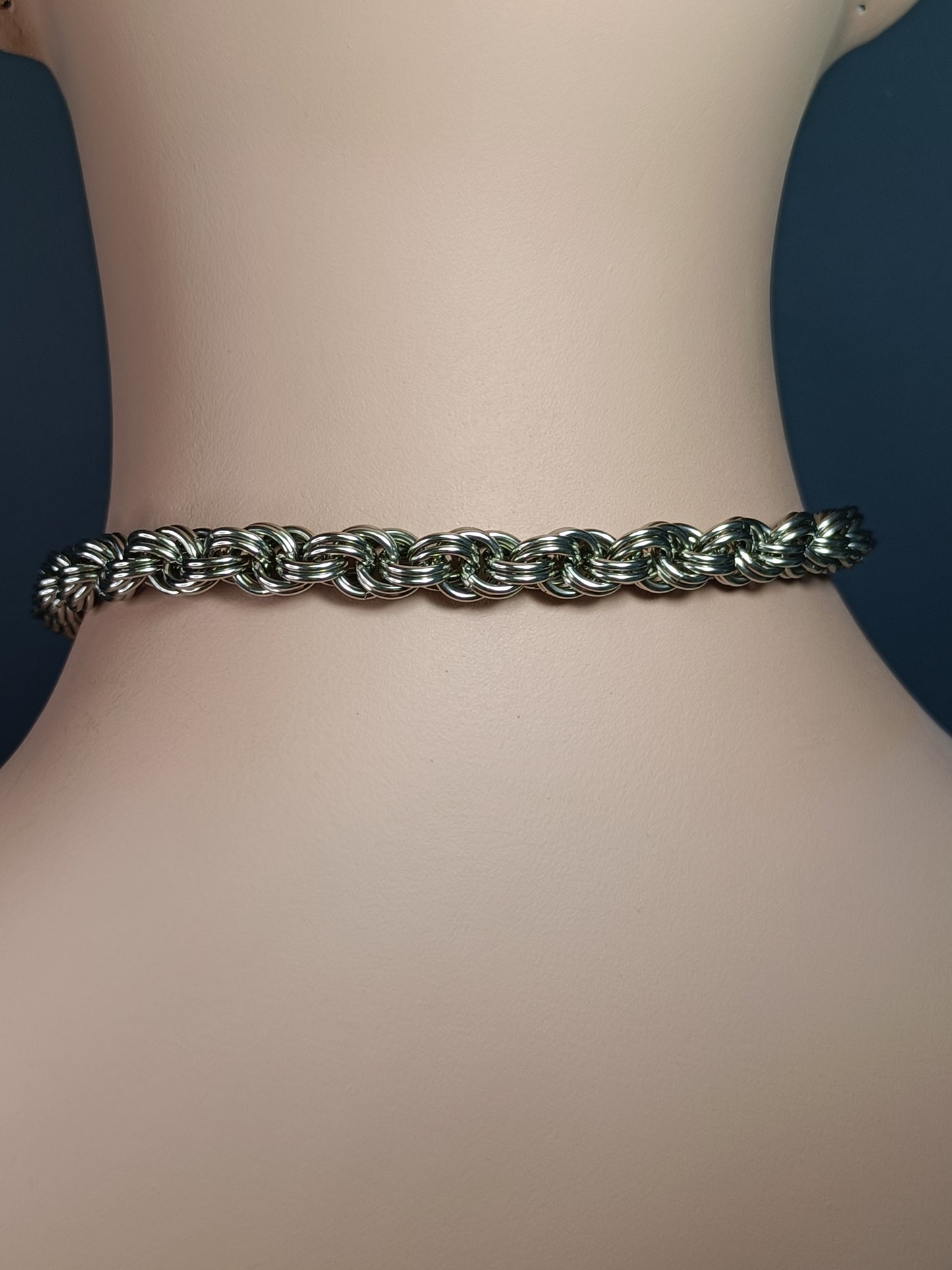 Double Spiral Chainmail Necklace with Amethyst Clasp - Stainless Steel