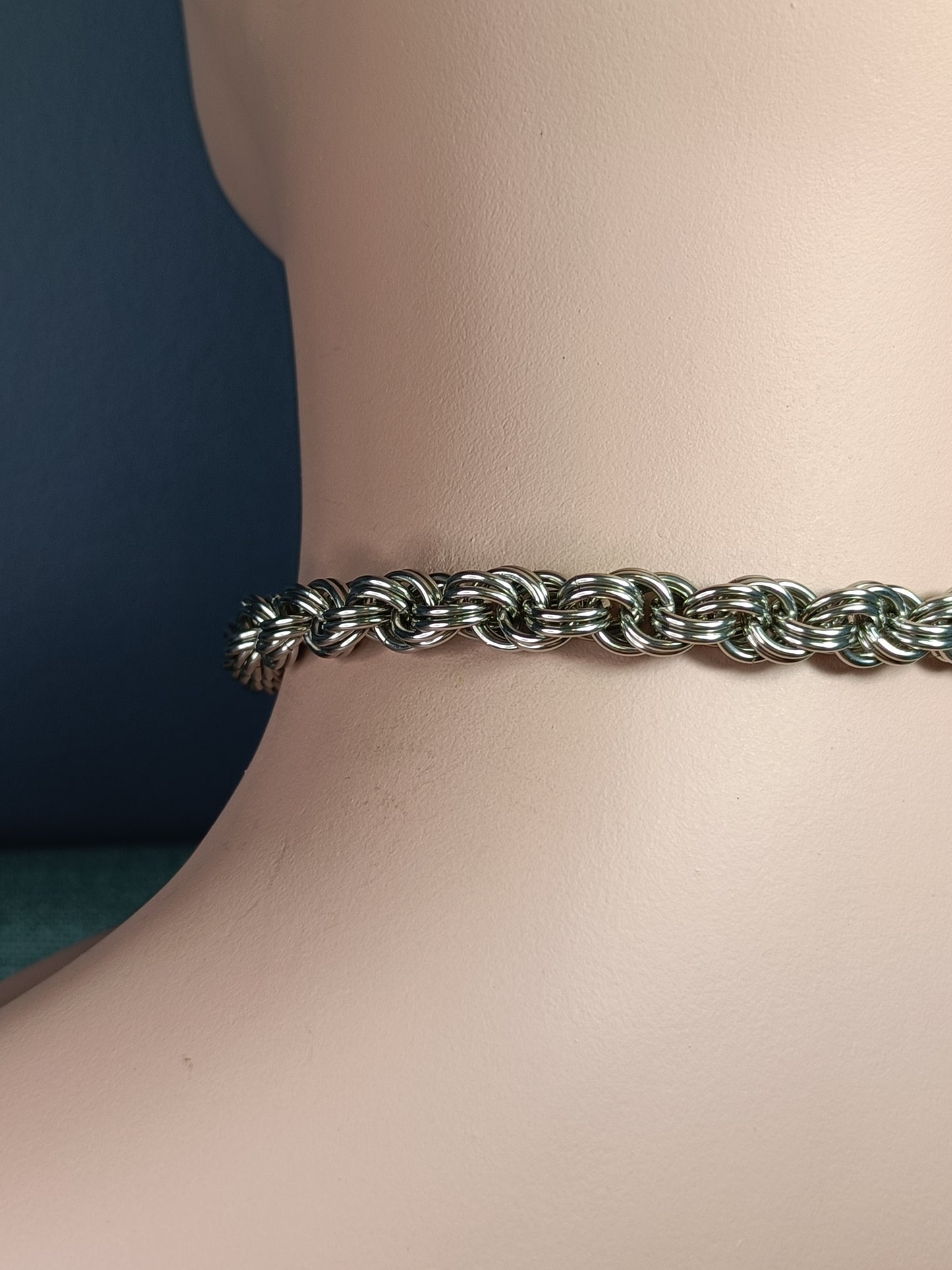 Double Spiral Chainmail Necklace with Amethyst Clasp - Stainless Steel