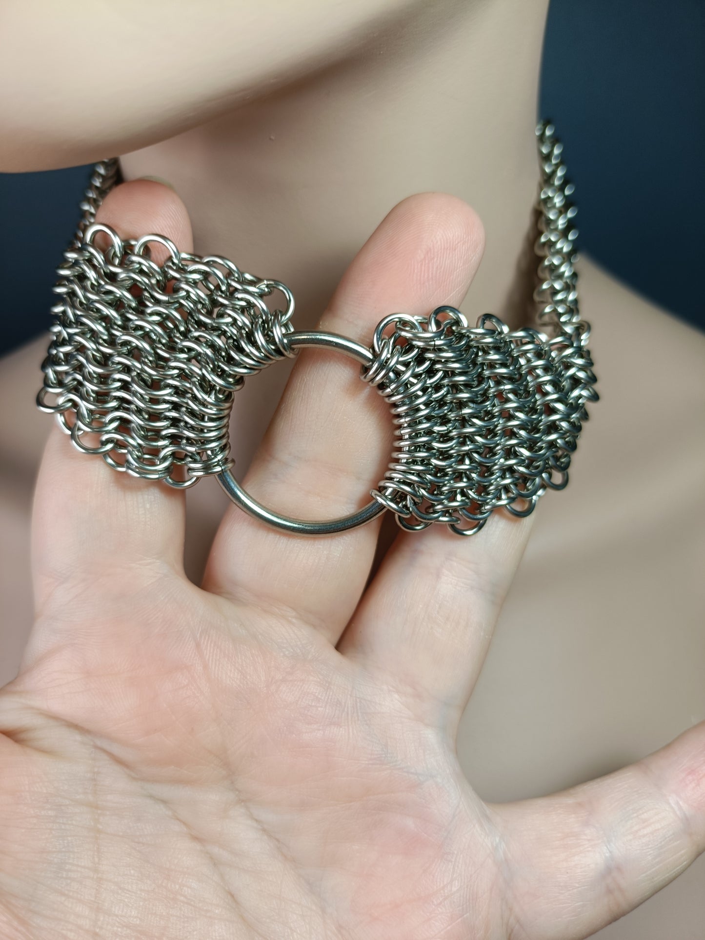 European 4-1 Chainmail Necklace with O Ring - Stainless Steel