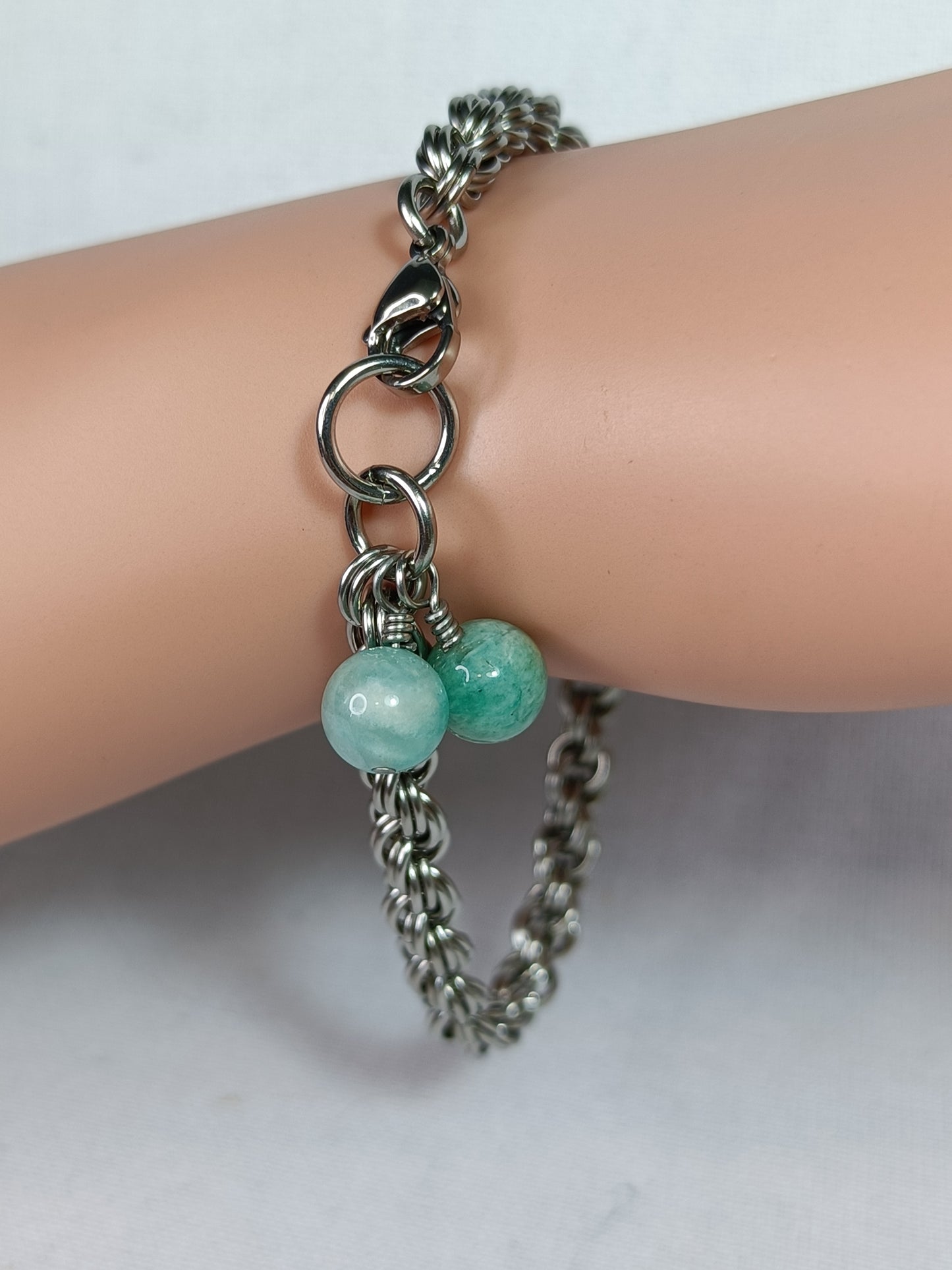 Amazonite 20ga Double Spiral Chainmail Bracelet - Stainless Steel