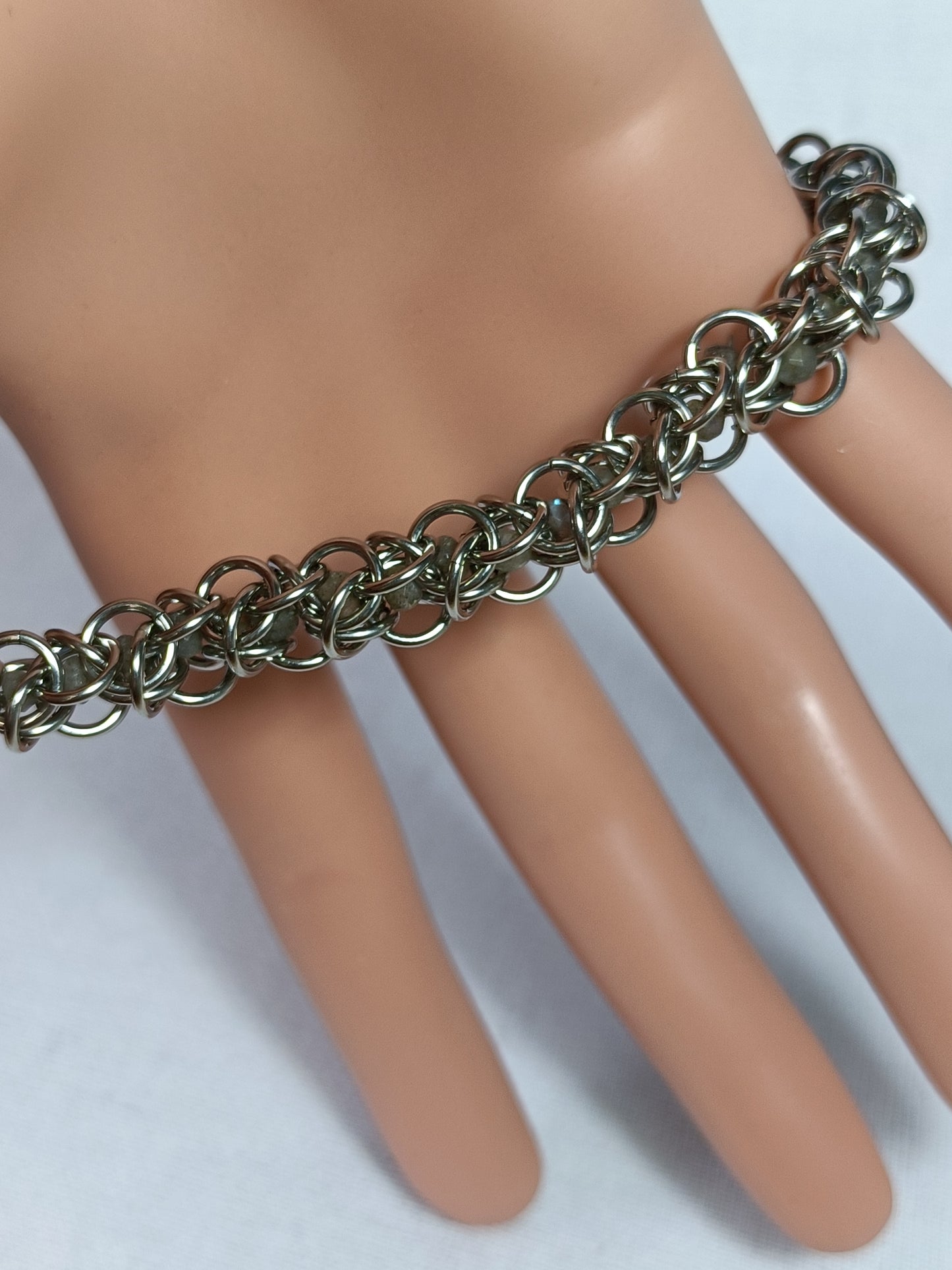 Labradorite 18ga Stabilised Elfweave Chainmail Bracelet - Stainless Steel