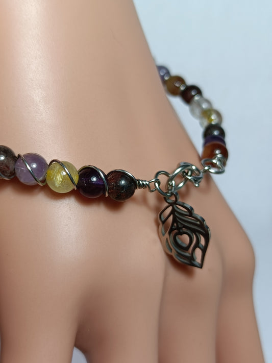 'Auralite' Included Quartz Beaded Wrap Bracelet - Stainless Steel