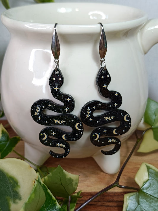 Resin Celestial Snake Earrings - Stainless Steel