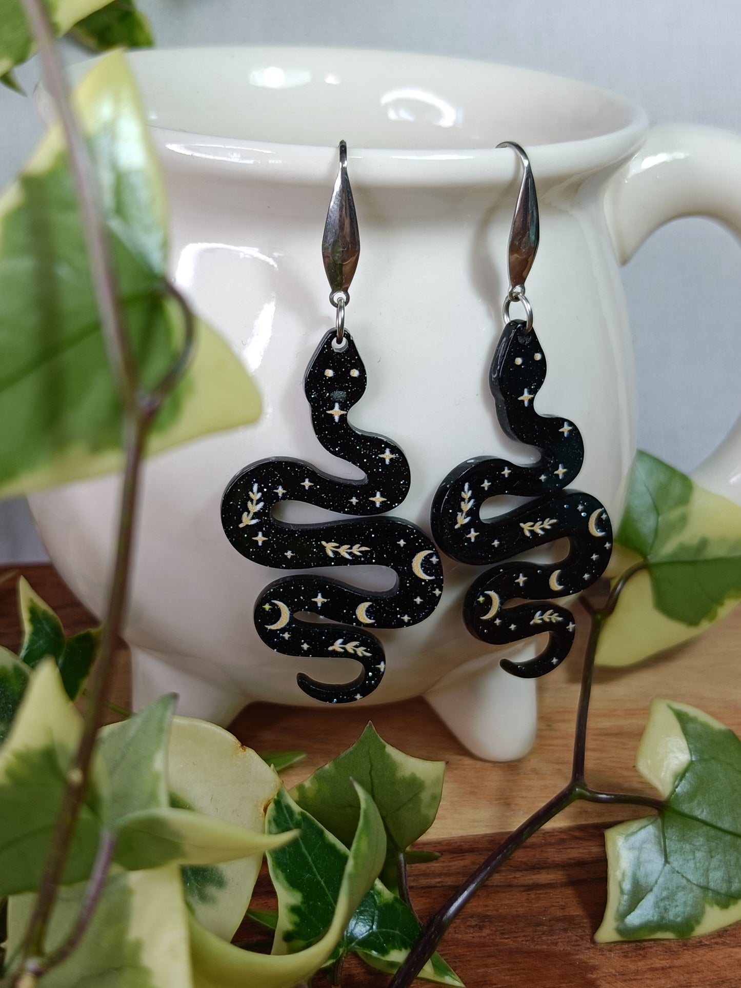 Resin Celestial Snake Earrings - Stainless Steel