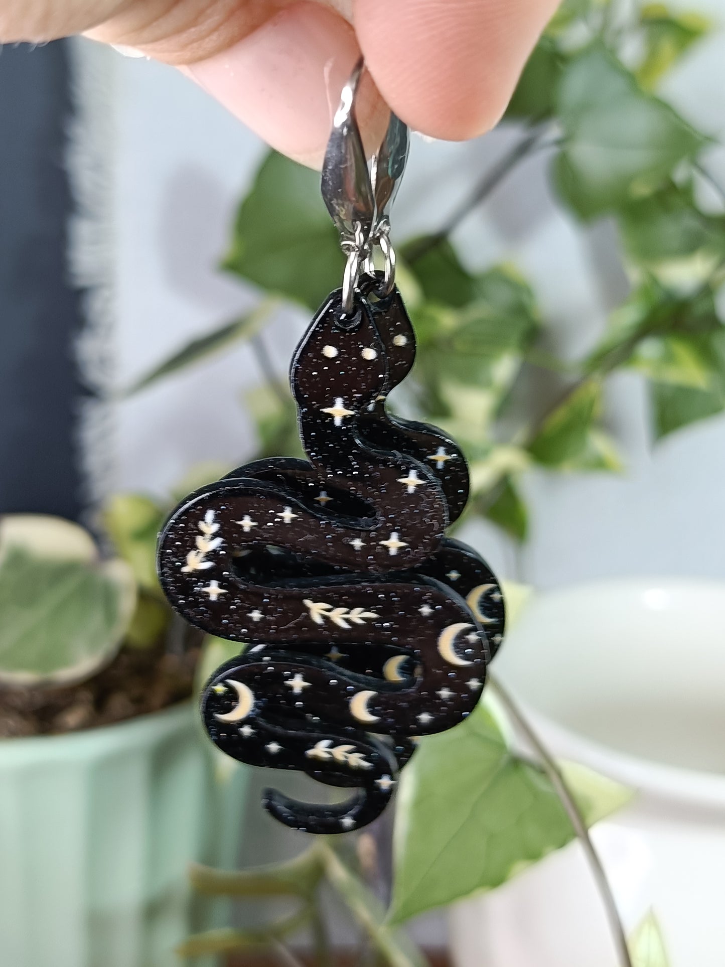 Resin Celestial Snake Earrings - Stainless Steel