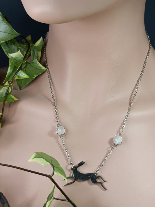 Selenite Dancing Rabbit Necklace - Stainless Steel