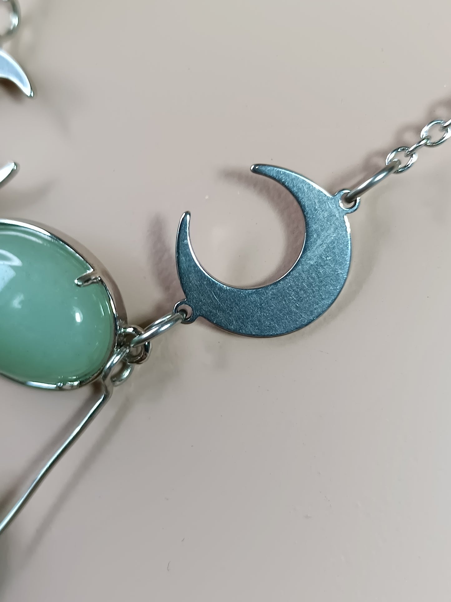 Green Adventurine Moon Necklace - Stainless Steel