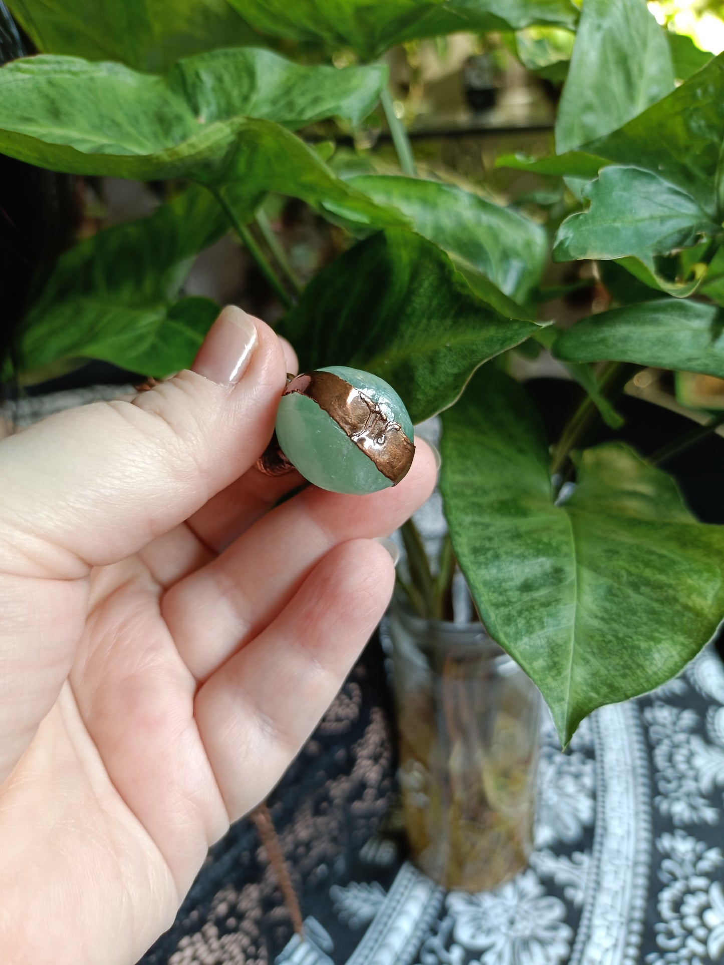 Handmade Green Fluorite and Real Shell Pendant Necklace