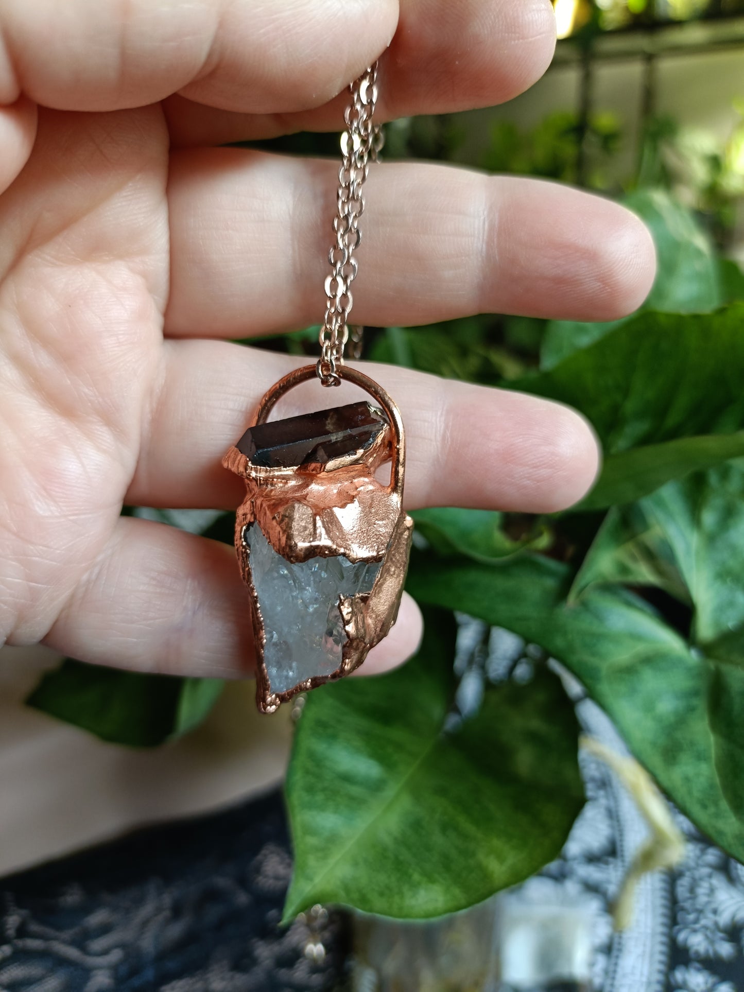 Handmade Australian Smokey Quartz and Clear Quartz Talisman Necklace