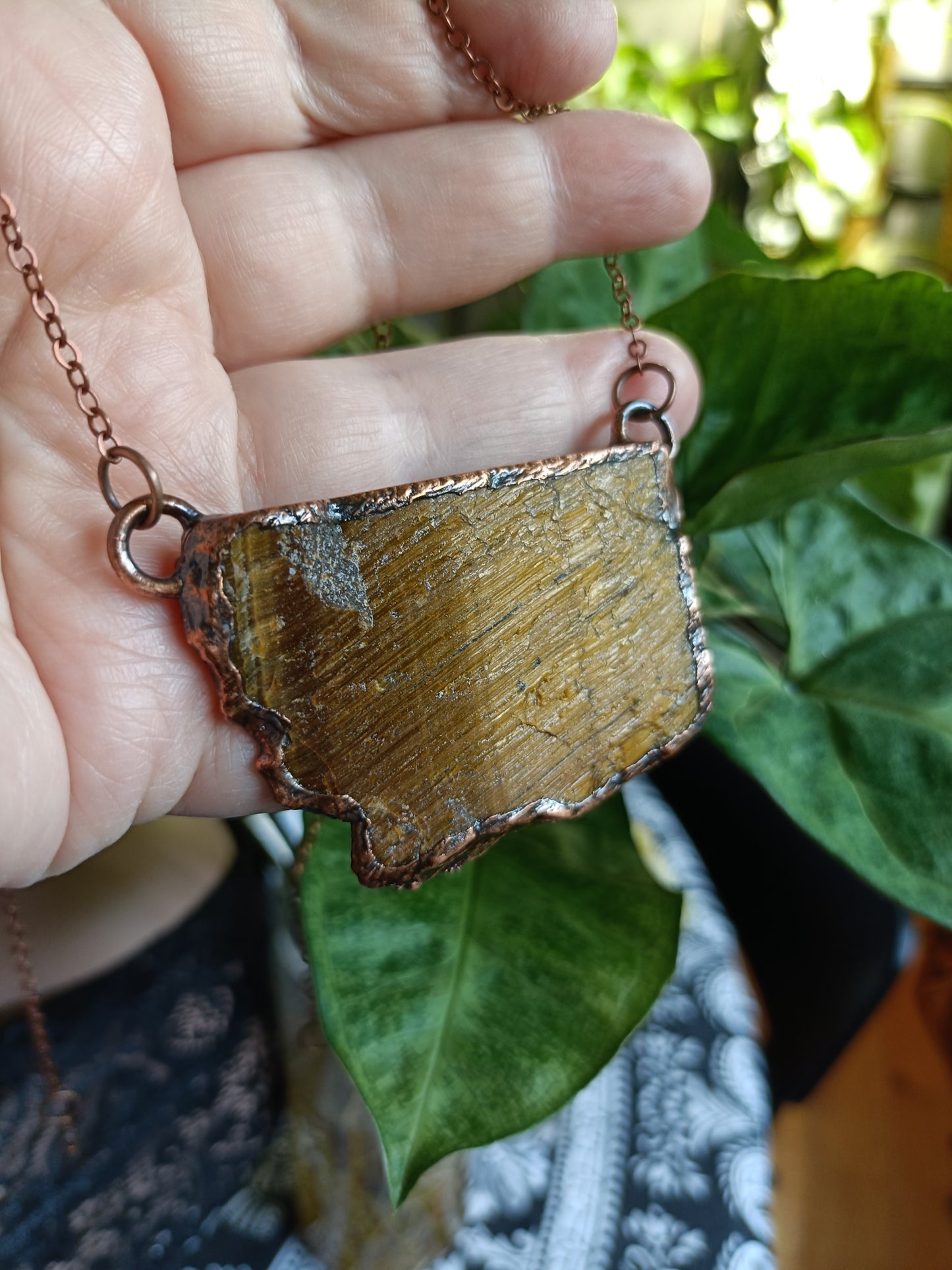 Handmade Tigers Eye Copper Electroformed Pendant Necklace