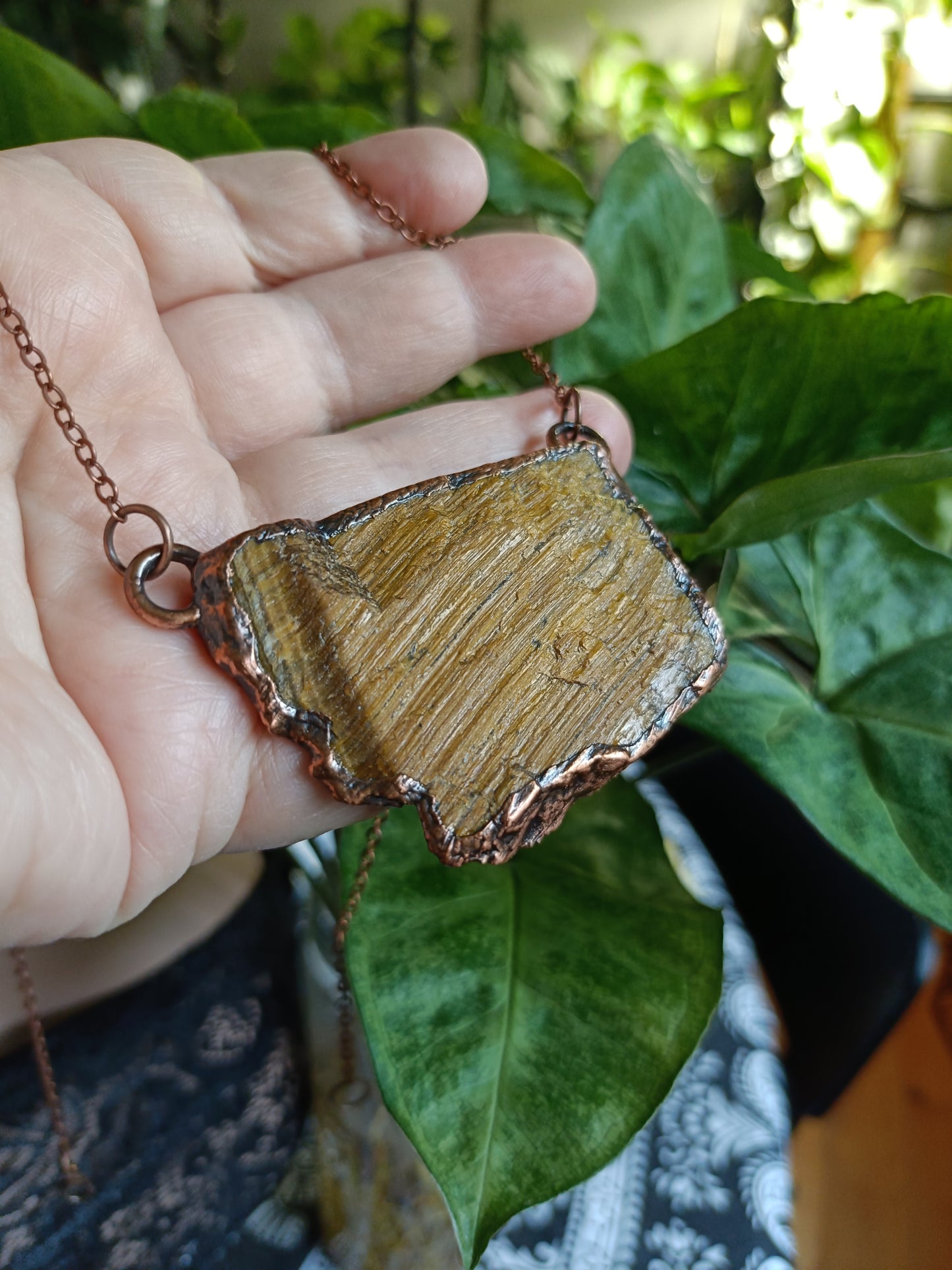 Handmade Tigers Eye Copper Electroformed Pendant Necklace