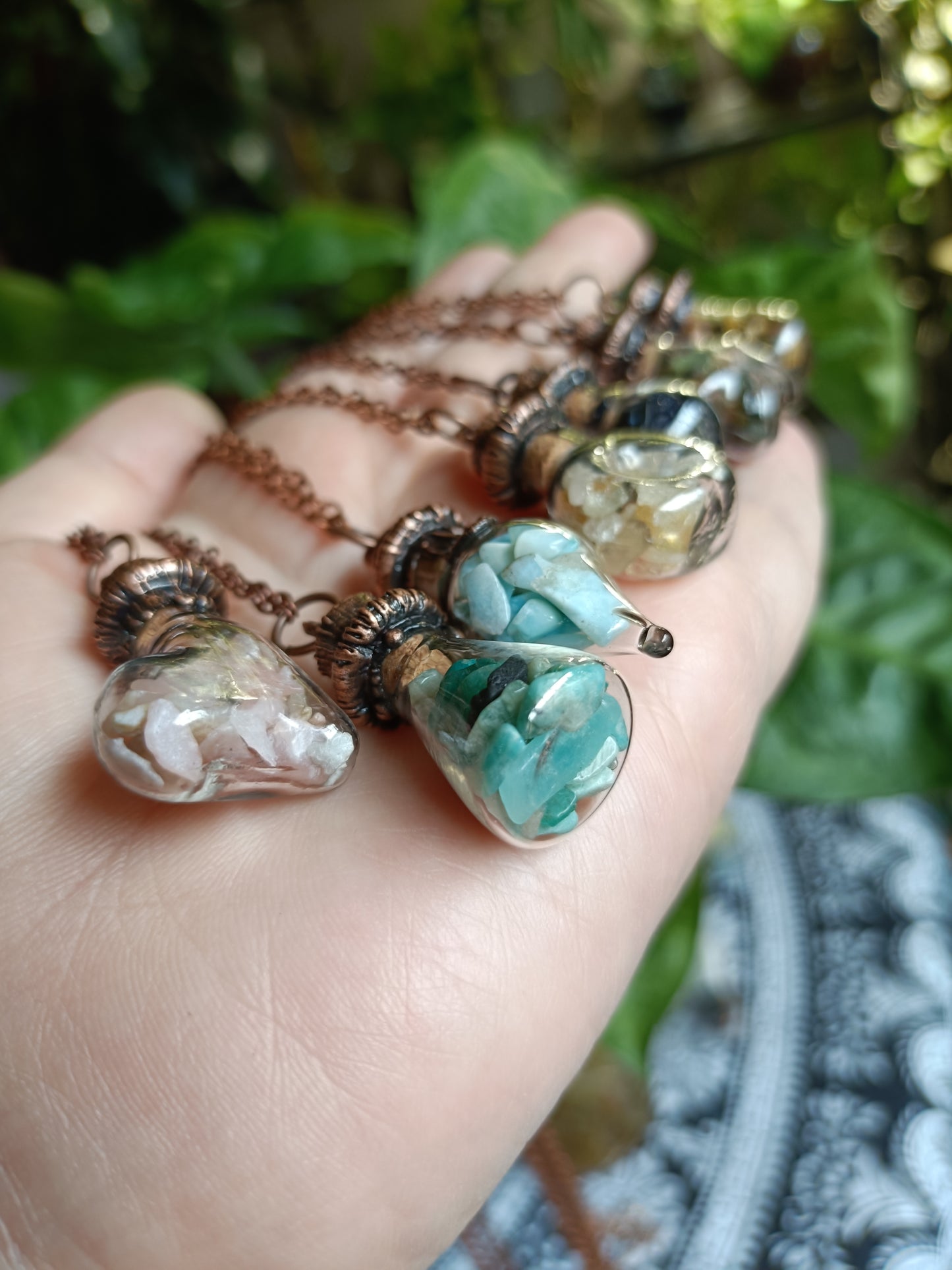 Assorted Glass Vial Copper Electroformed Pendant Necklace
