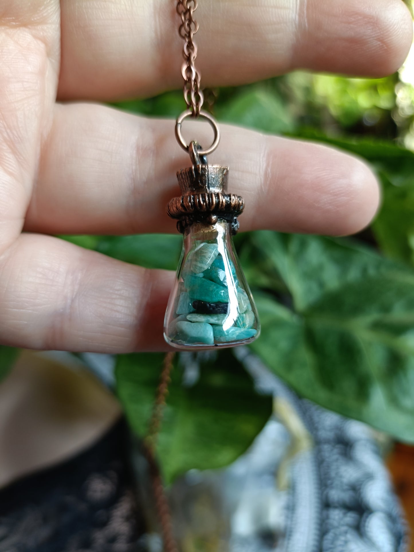 Assorted Glass Vial Copper Electroformed Pendant Necklace