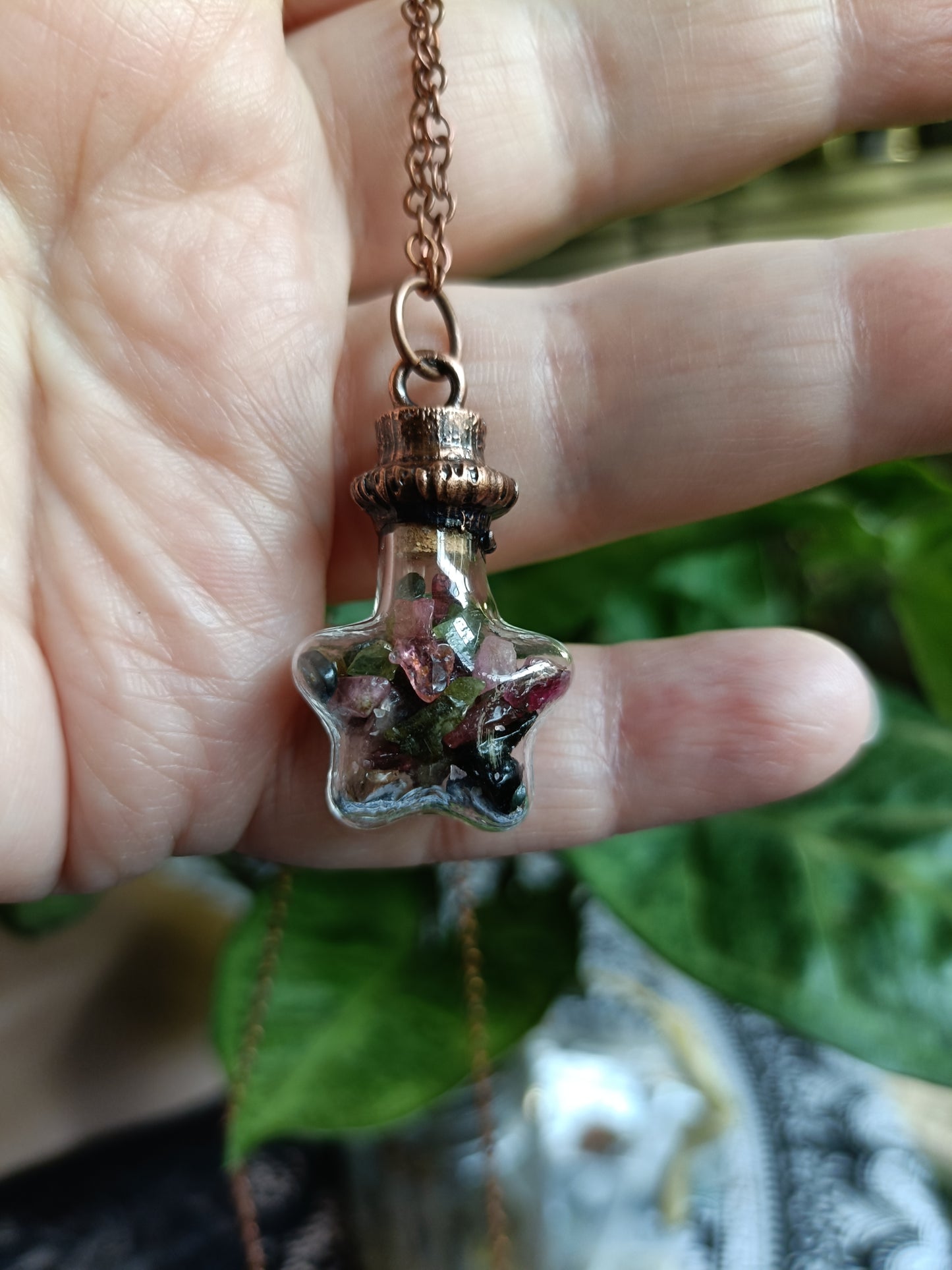 Assorted Glass Vial Copper Electroformed Pendant Necklace