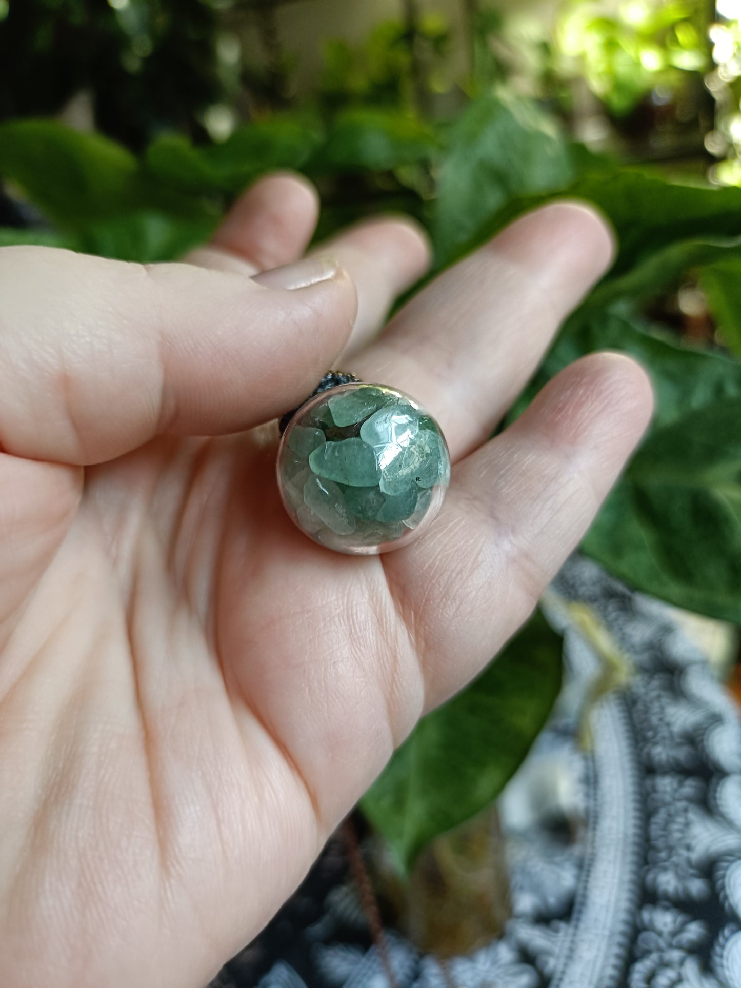 Green Adventurine Round Glass Vial Copper Electroformed Pendant Necklace