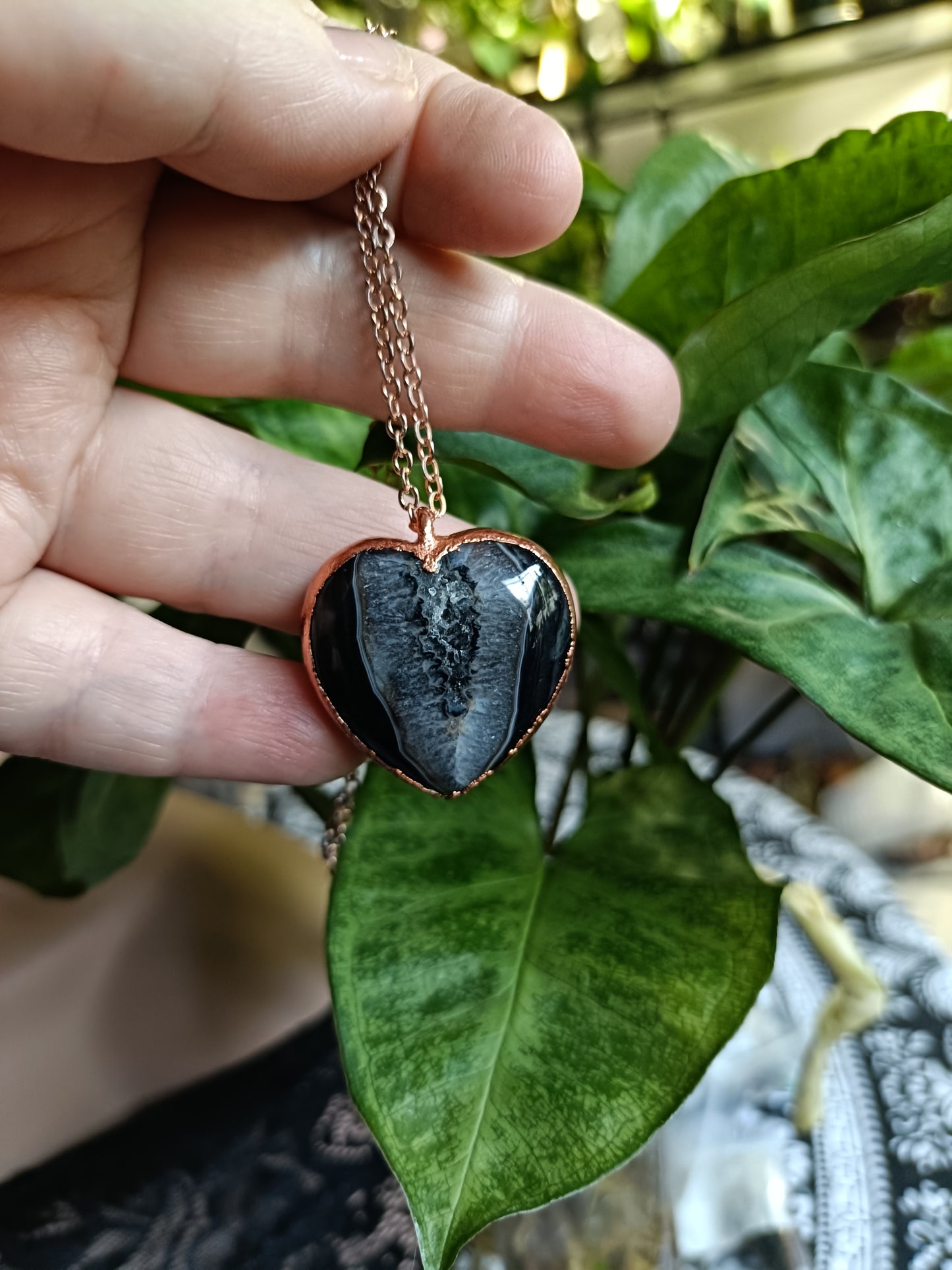 Sardonyx Agate Heart Copper Electroformed Pendant Necklace