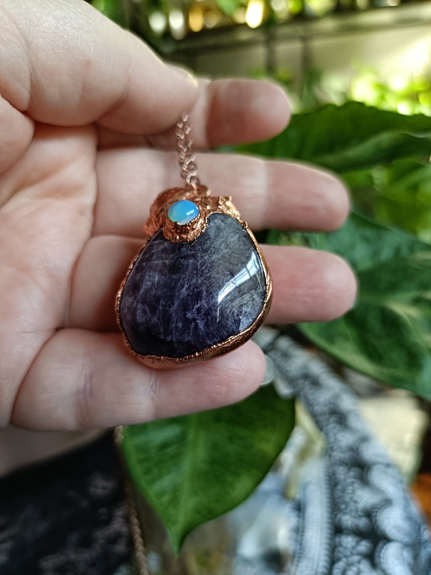 Handmade Amethyst Shell and Opalite Pendant Necklace