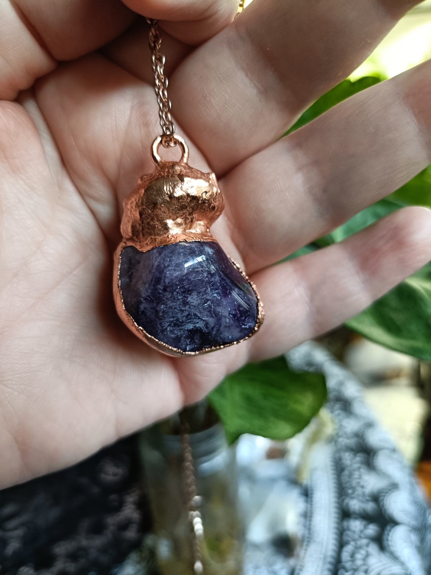 Handmade Amethyst Shell and Opalite Pendant Necklace