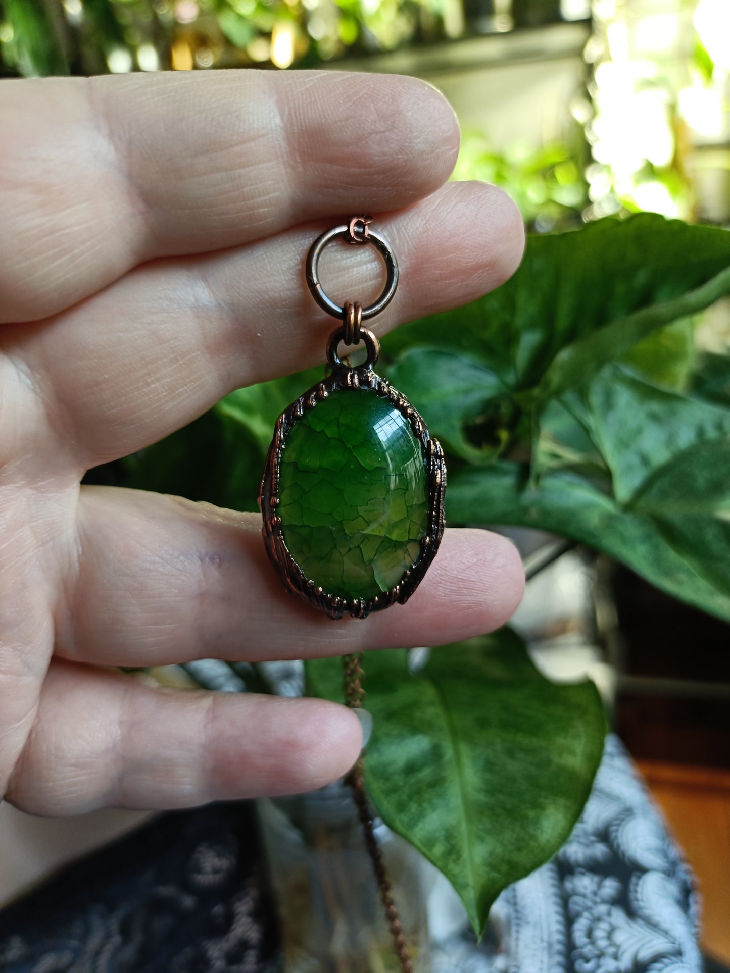 Handmade Green Dyed Dragon Vein Agate Pendant Necklace