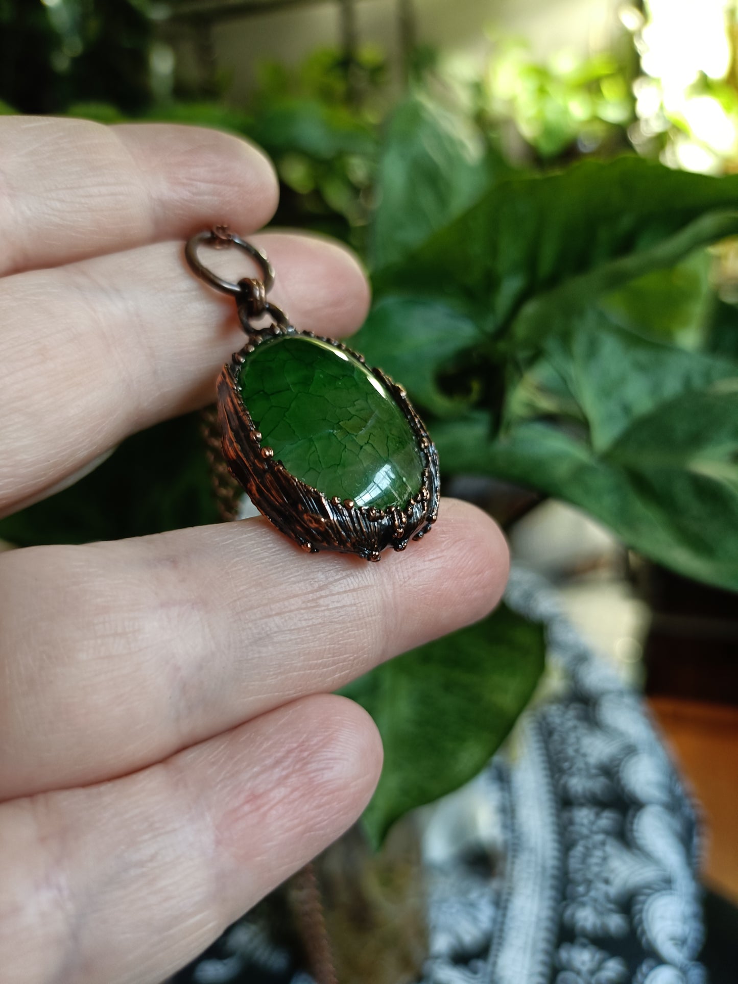 Handmade Green Dyed Dragon Vein Agate Pendant Necklace