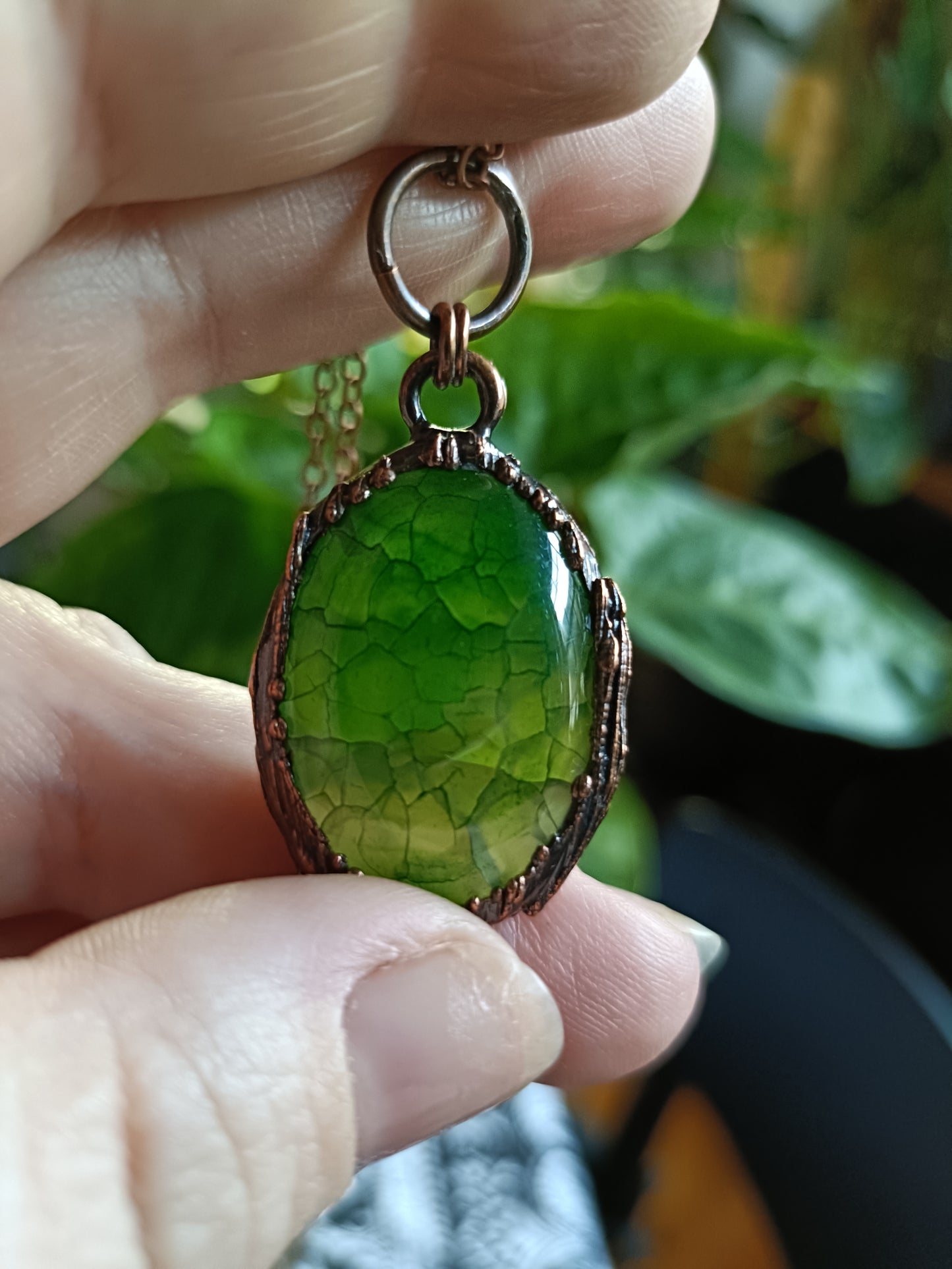Handmade Green Dyed Dragon Vein Agate Pendant Necklace