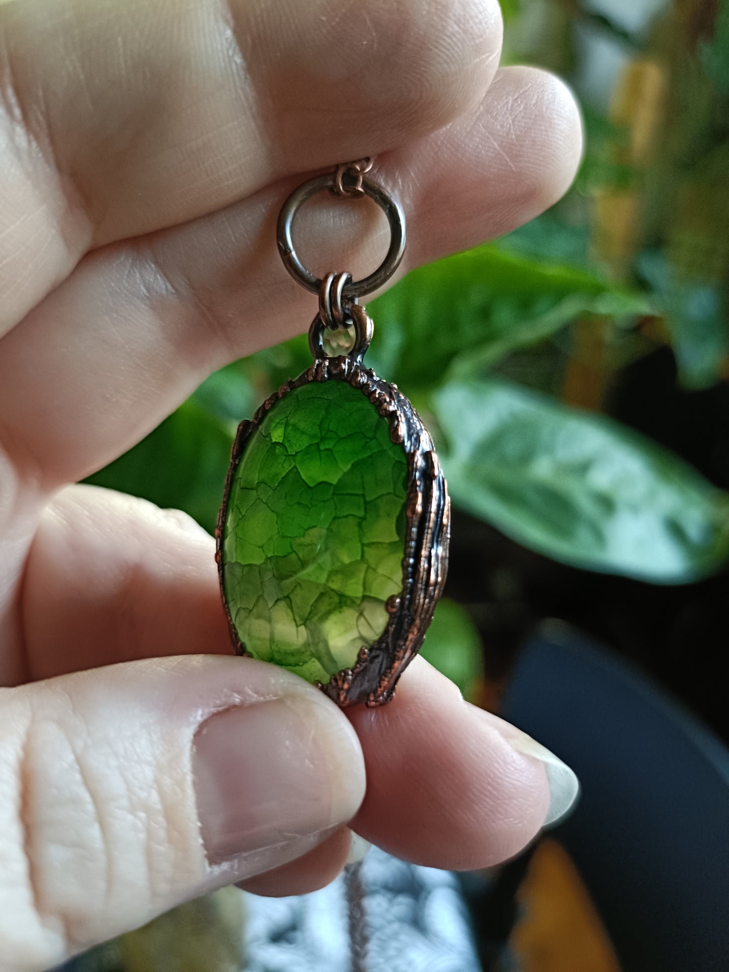 Handmade Green Dyed Dragon Vein Agate Pendant Necklace